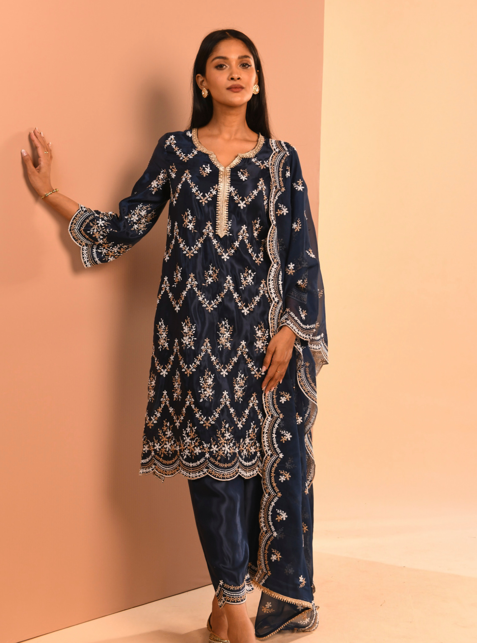 Valaya Cupro Navy Kurta Set