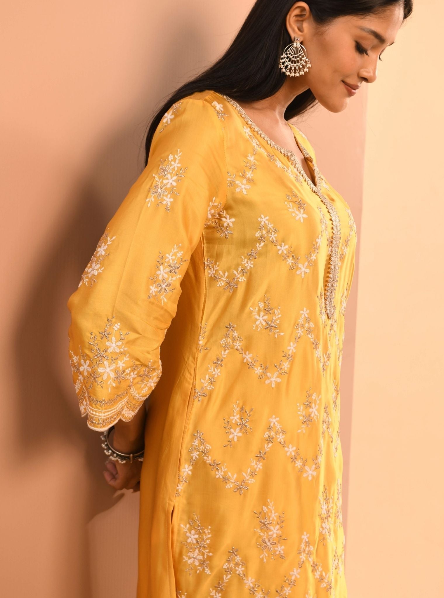 Valaya Cupro Yellow Kurta Set