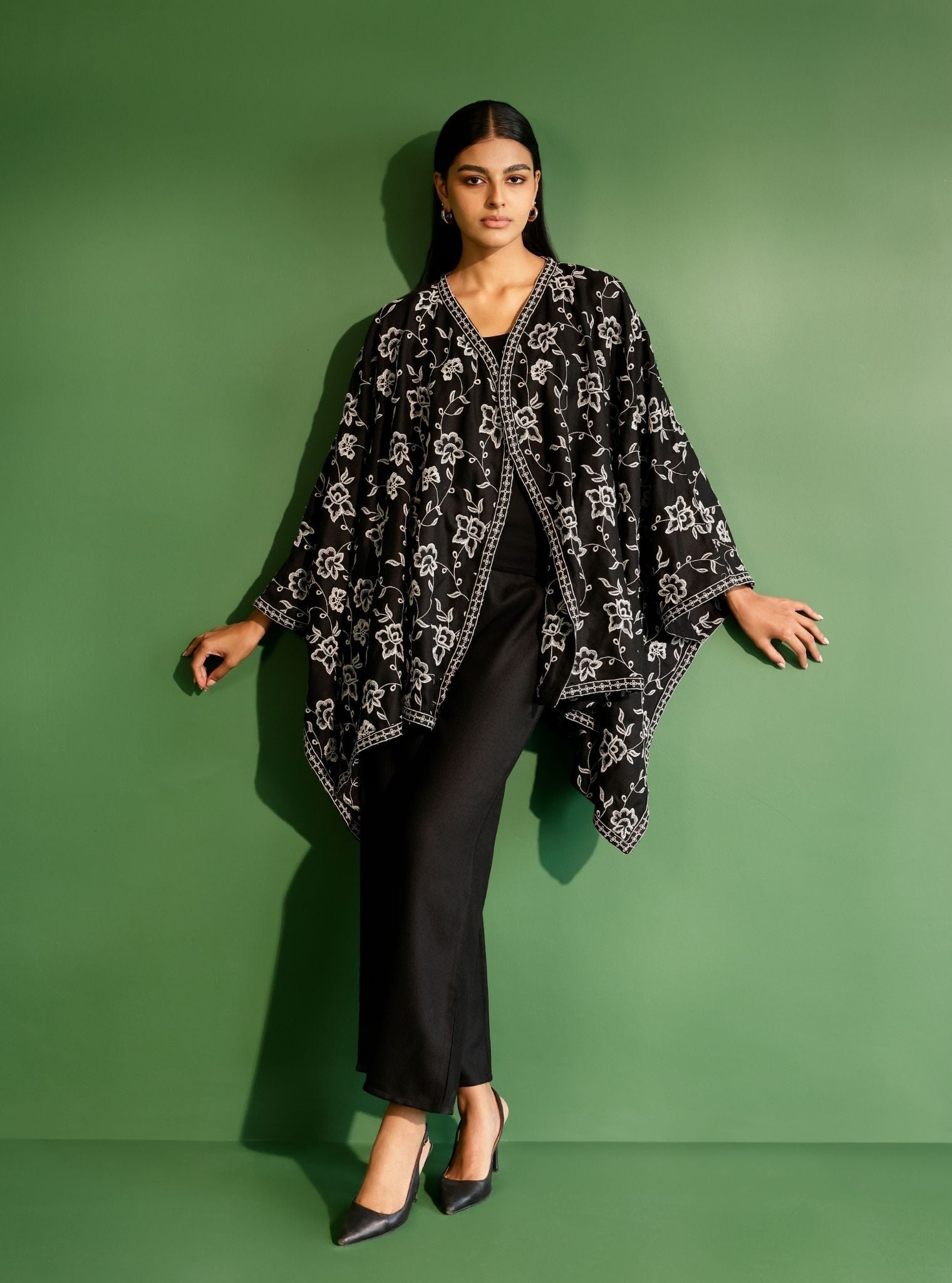 Fawn Wool Black Kaftan with Wool Fawn Black Pant