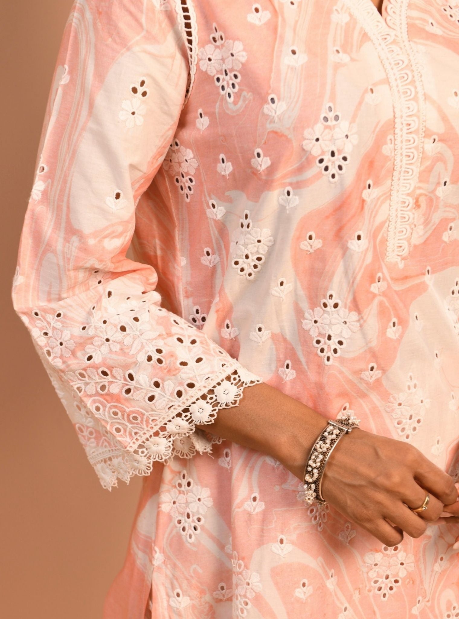 Opal Marble Cotton Pink Kurta Set