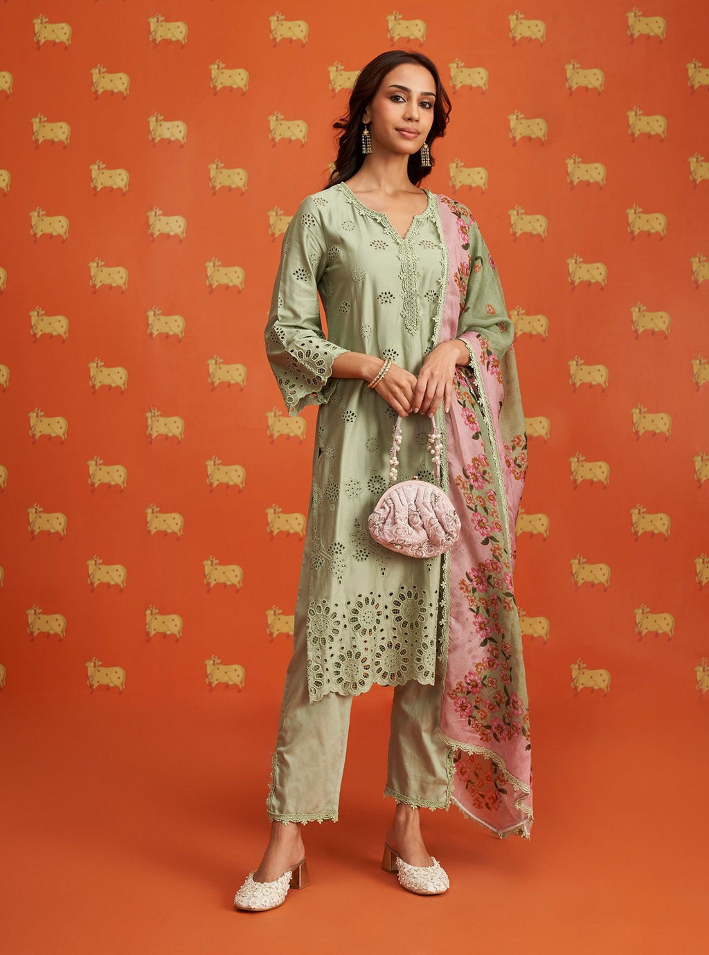 Calita Pima Satin Green Kurta Set main image 0