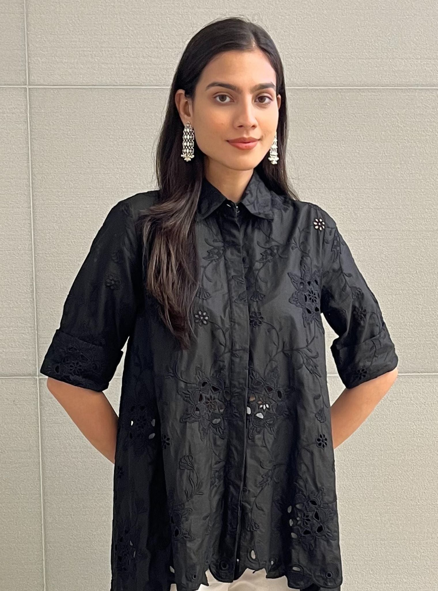 Mulmul Cotton Black EVE SHIRT