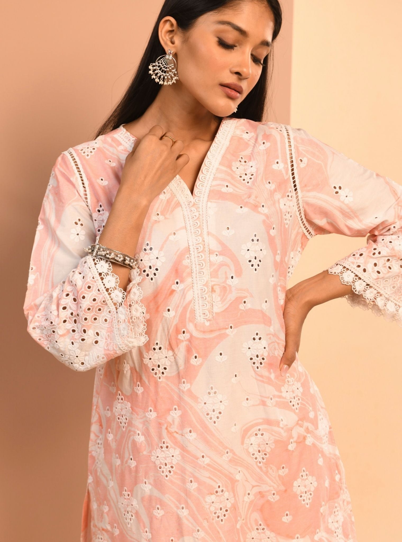 Mulmul Cotton Marble Opal Pink Kurta