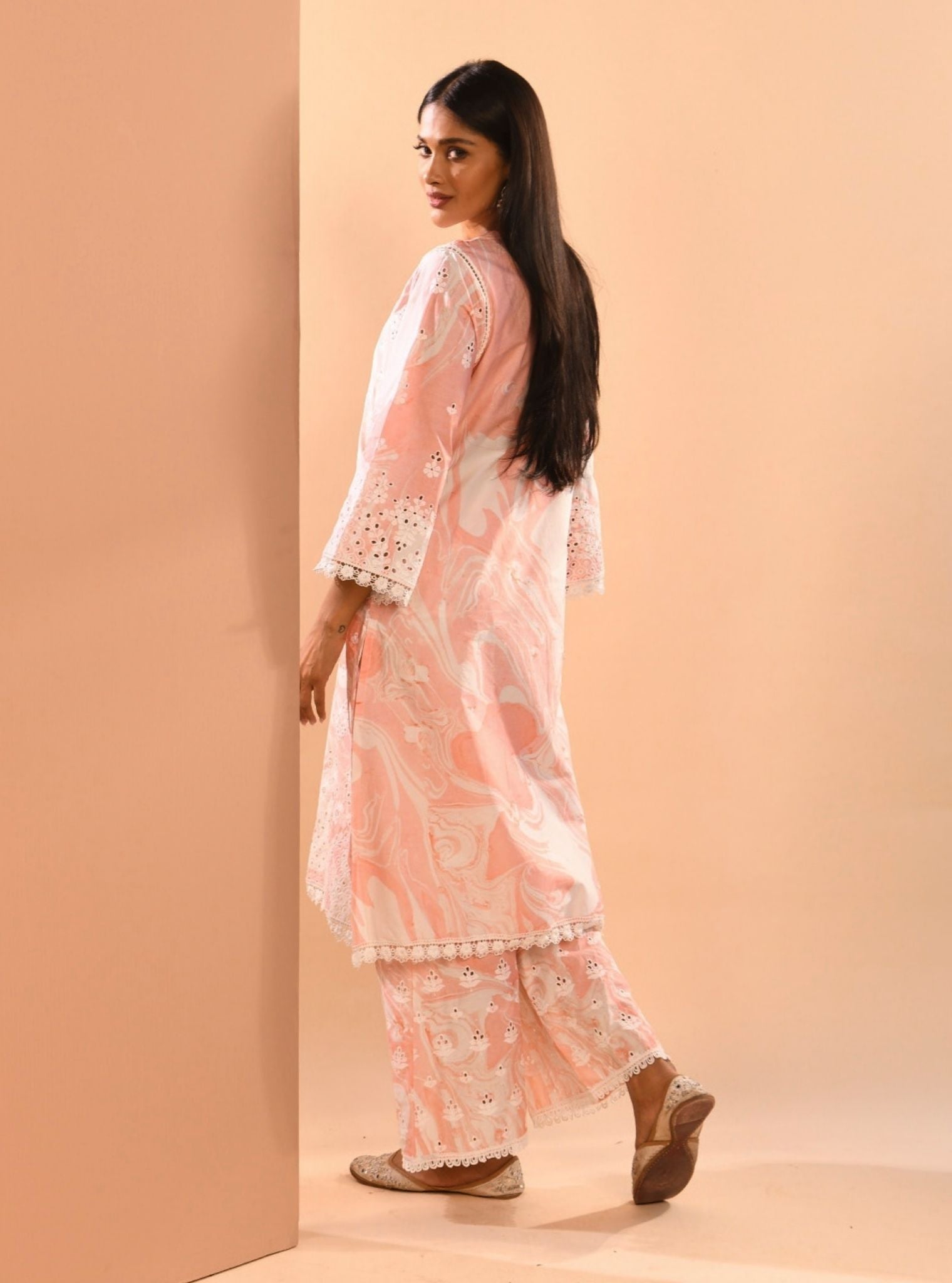 Opal Marble Cotton Pink Kurta Set