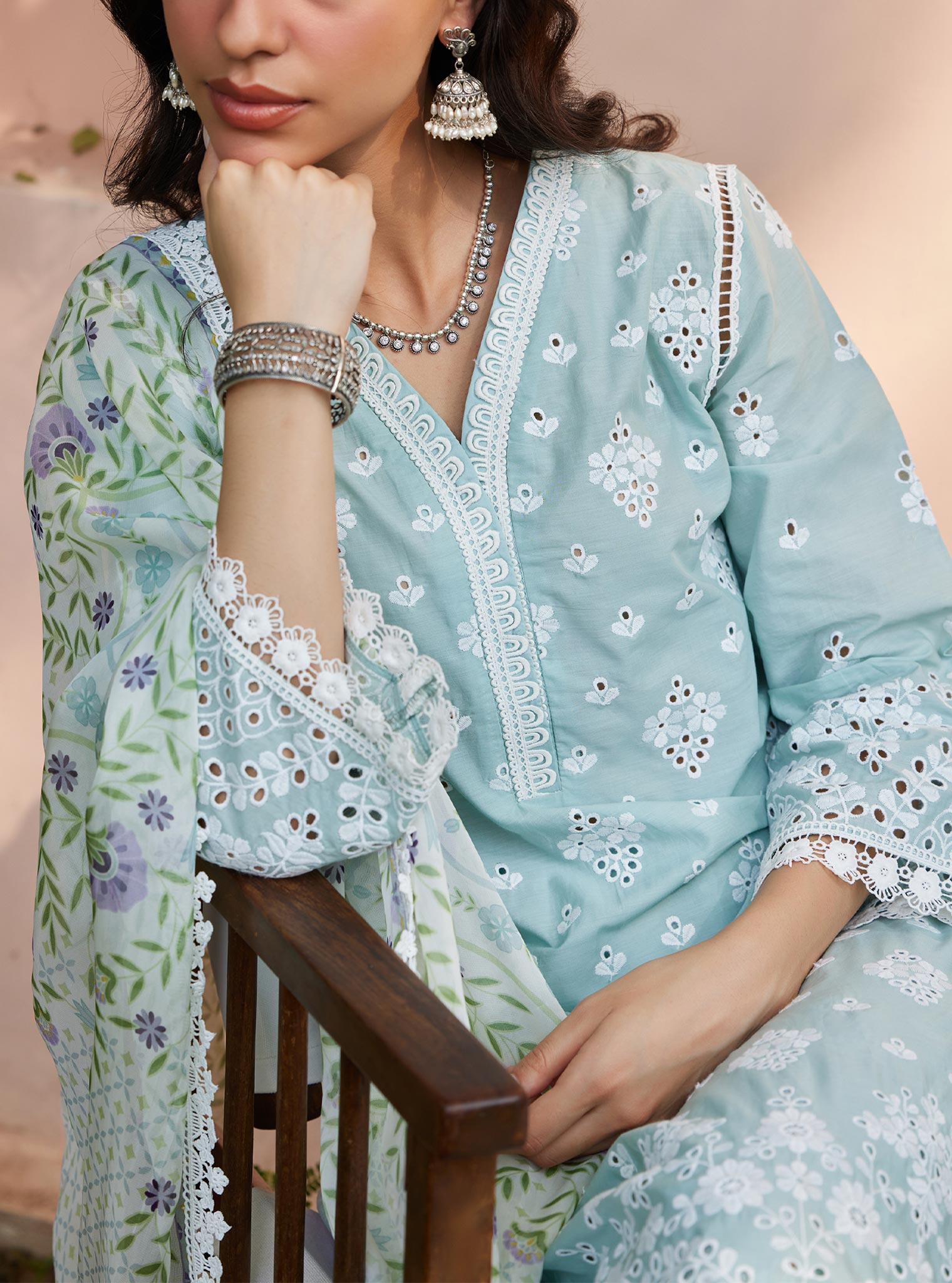 Peehu Cotton Light Blue Kurta Set