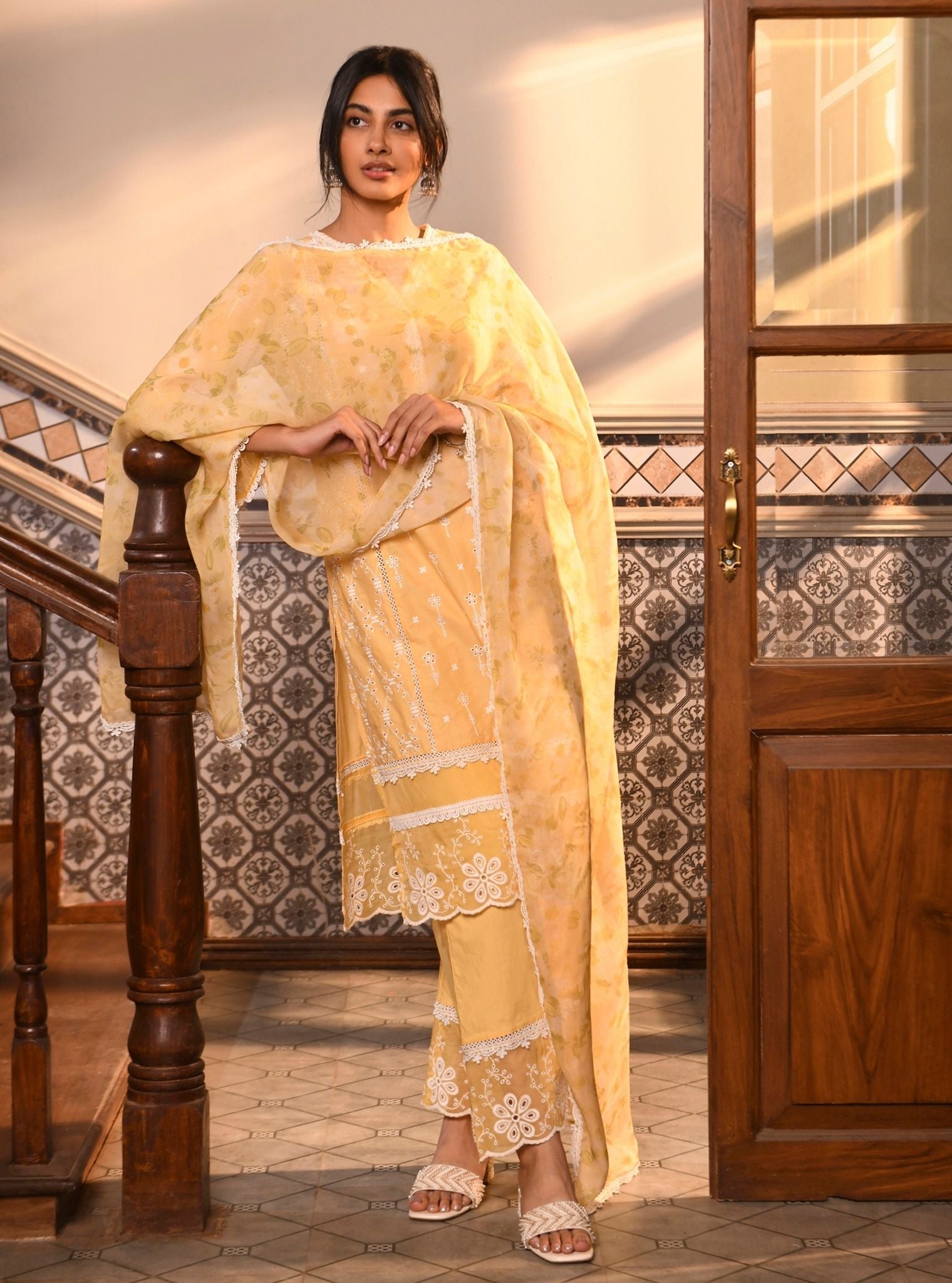 Gulnar Cotton Yellow Kurta Set
