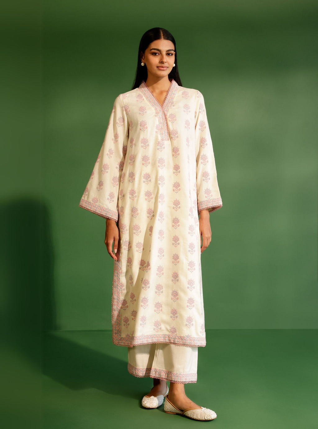 Mulmul Wool Harlow Off White Kurta With Mulmul Wool Harlow Off White P