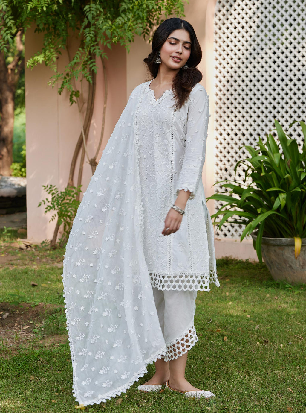 Mulmul Supima Cotton Nitoi White Kurta