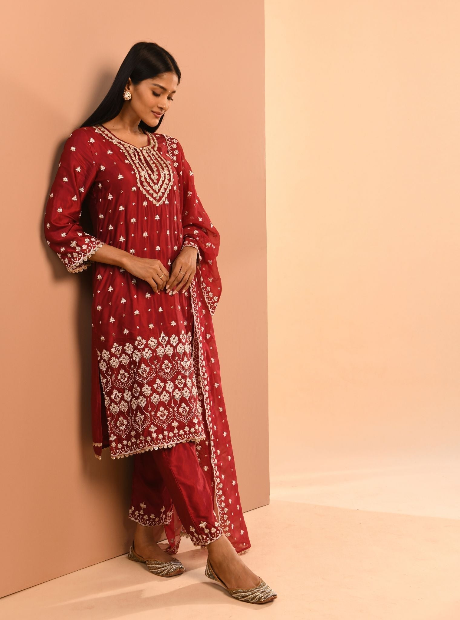 Aarya Cupro Wine Kurta Set