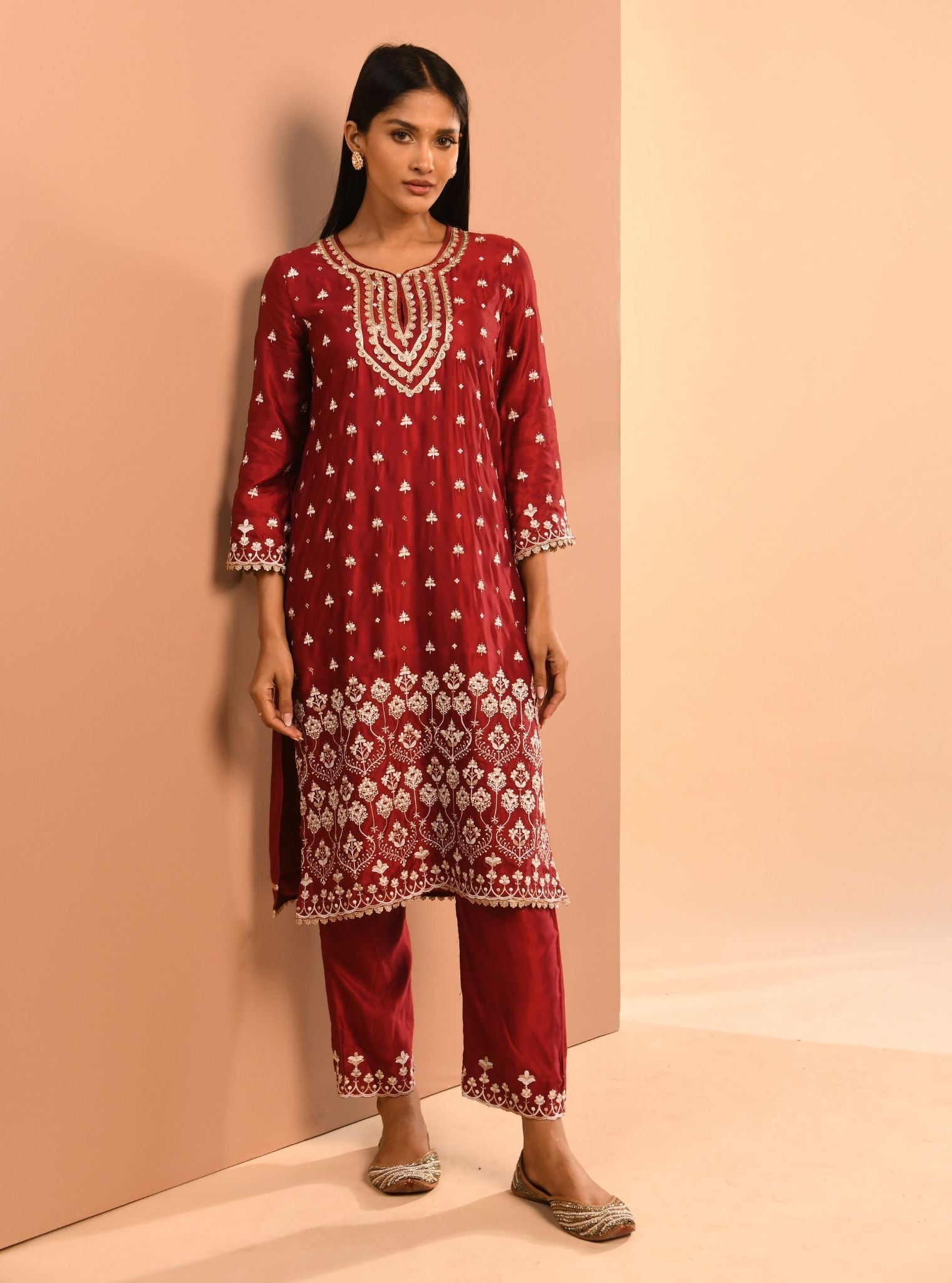 Aarya Cupro Wine Kurta Set