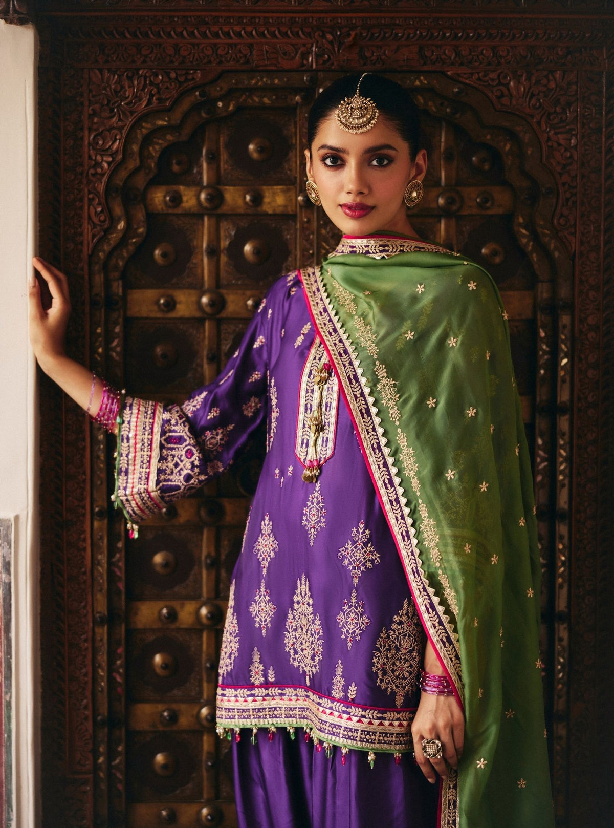 Jaani Cupro Satin Purple Kurta With Farshi Salwar