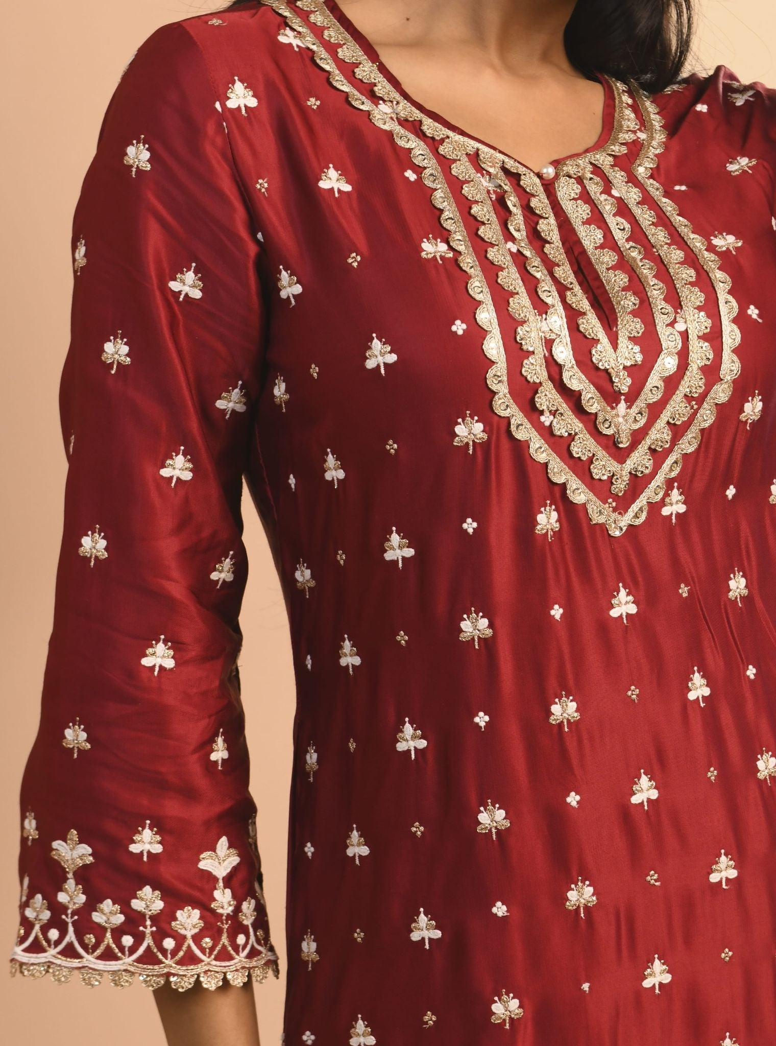 Aarya Cupro Wine Kurta Set