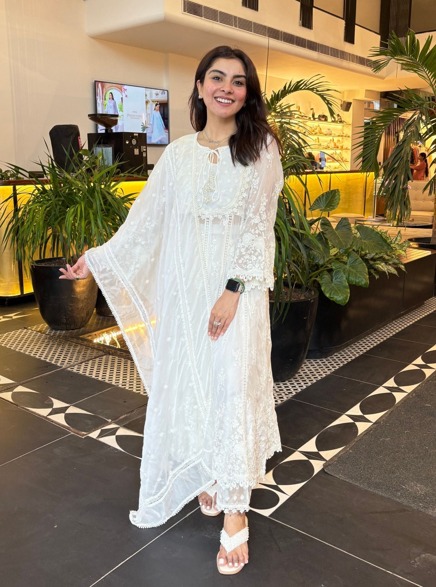 Neesa Organza White Anarkali Kurta Set