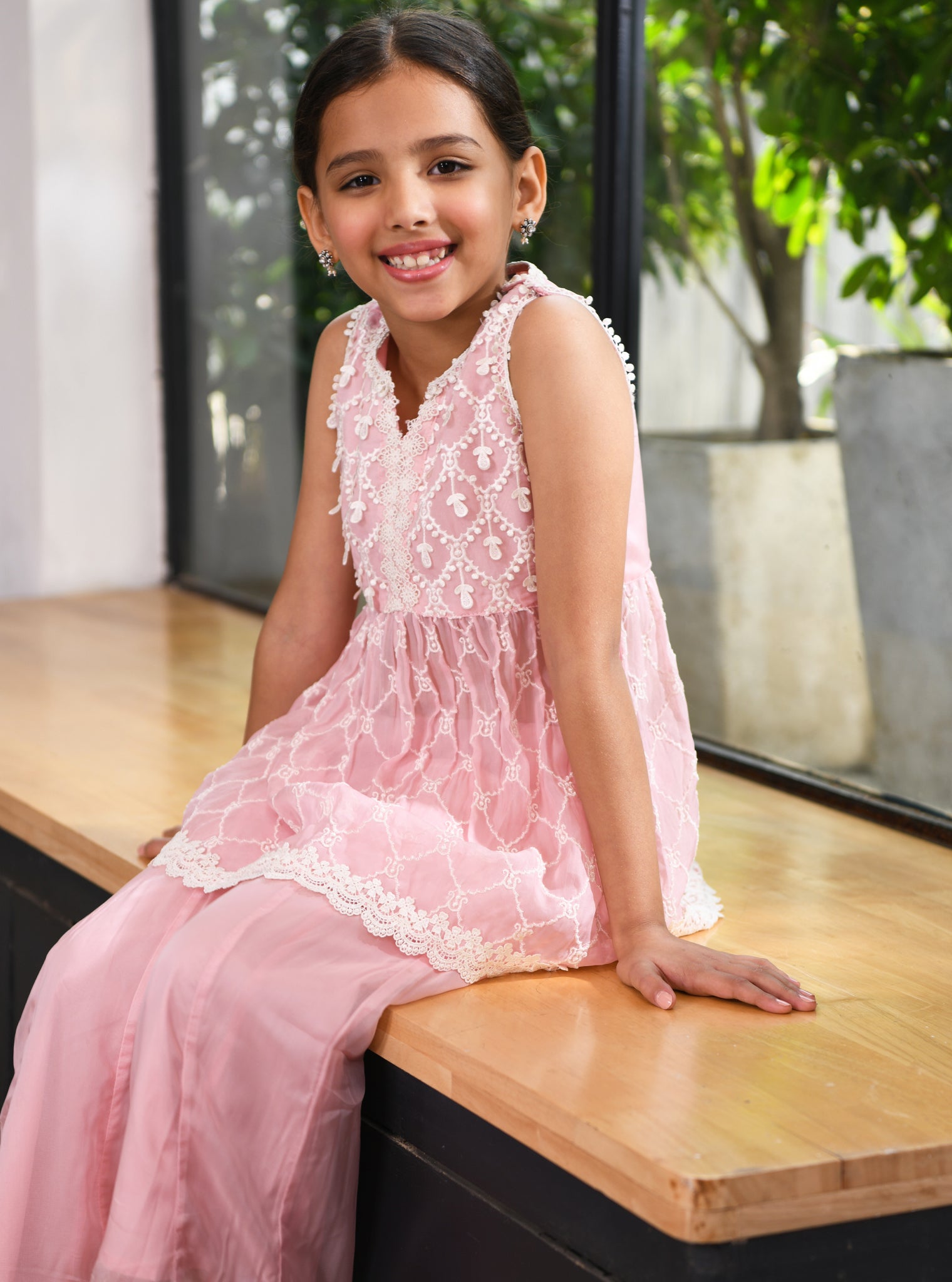 Anya Organza Anarkali Pink Kurta with Sharara Set