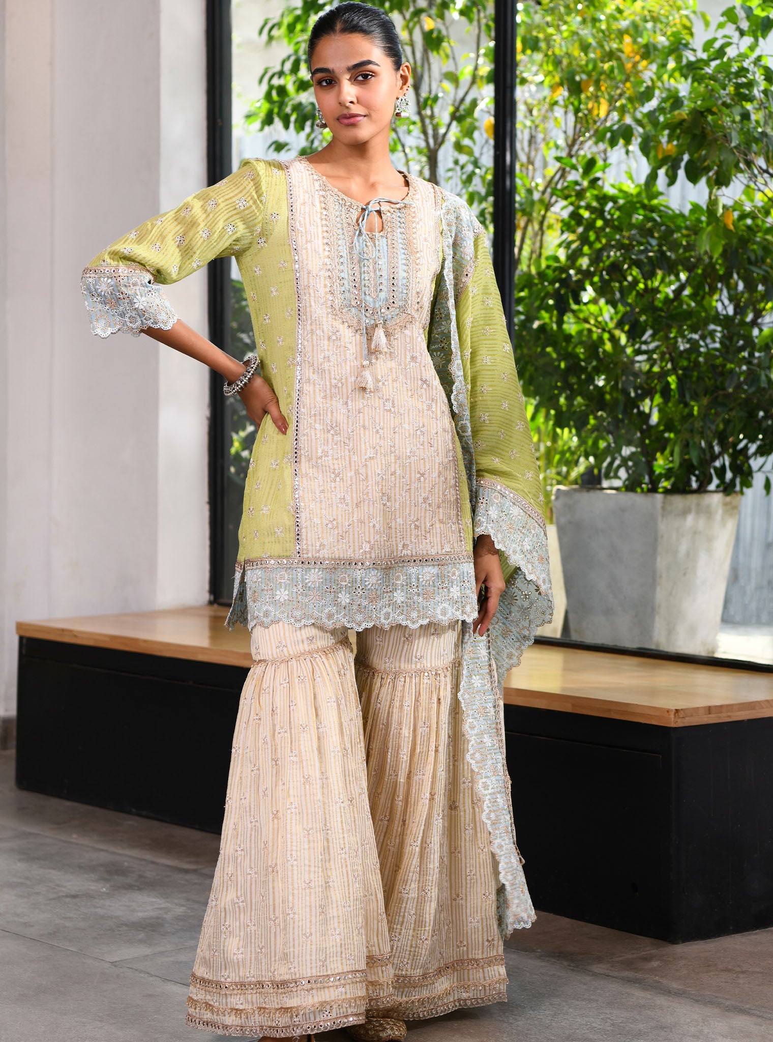 Birchin Banarsi Off White Kurta with Garara Set