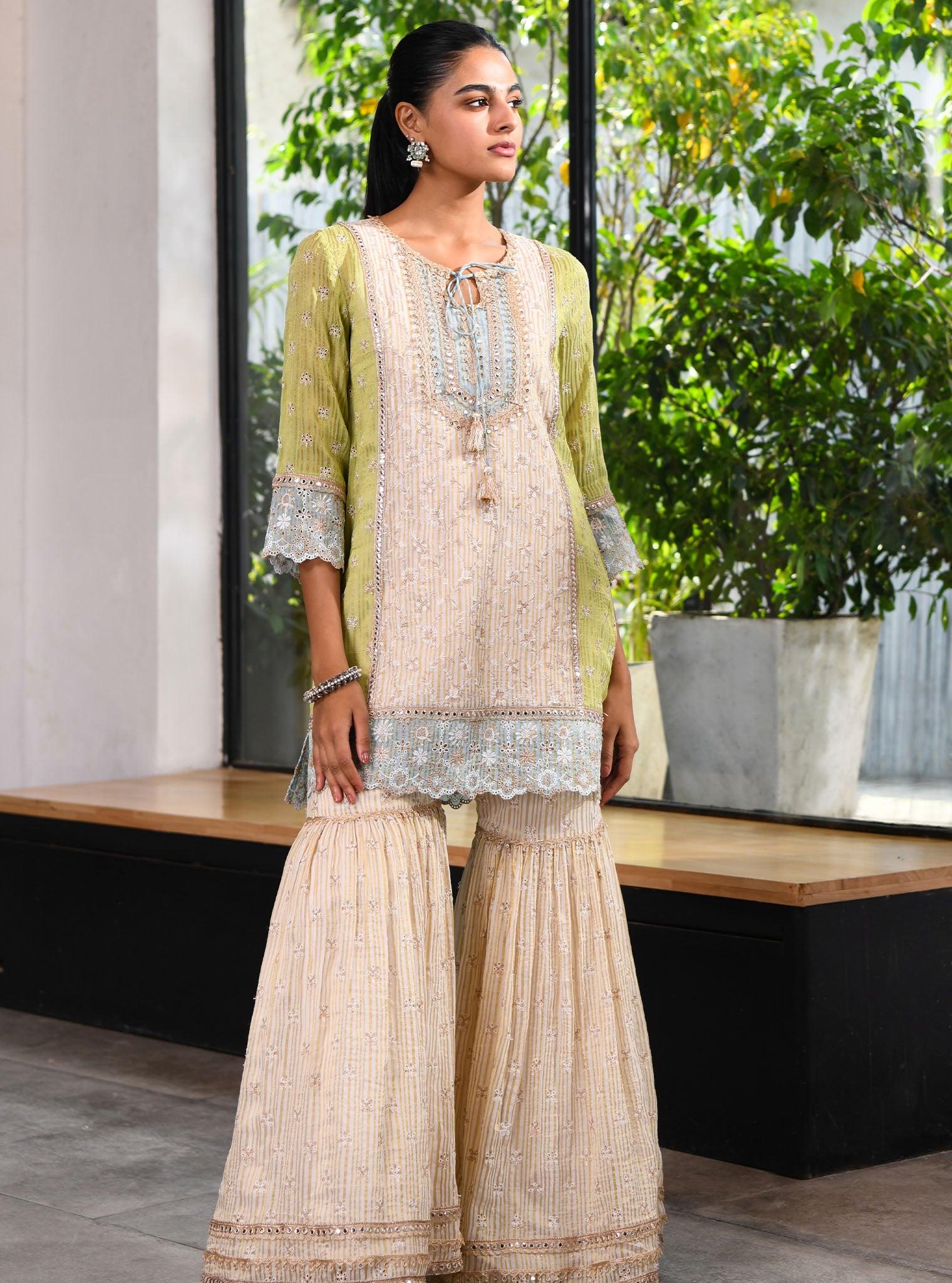 Birchin Banarsi Off White Kurta with Garara Set