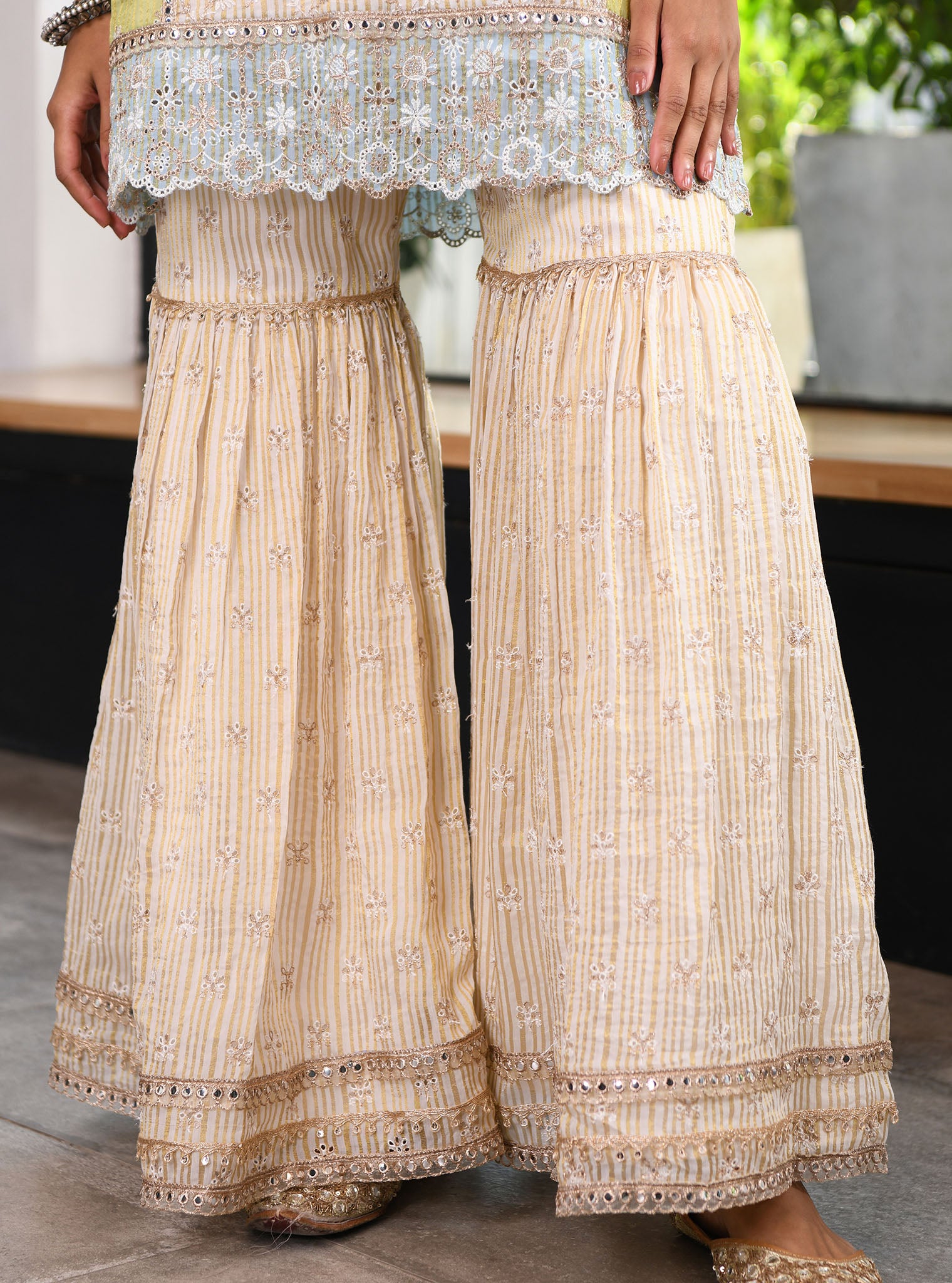 Birchin Banarsi Off White Kurta with Garara Set