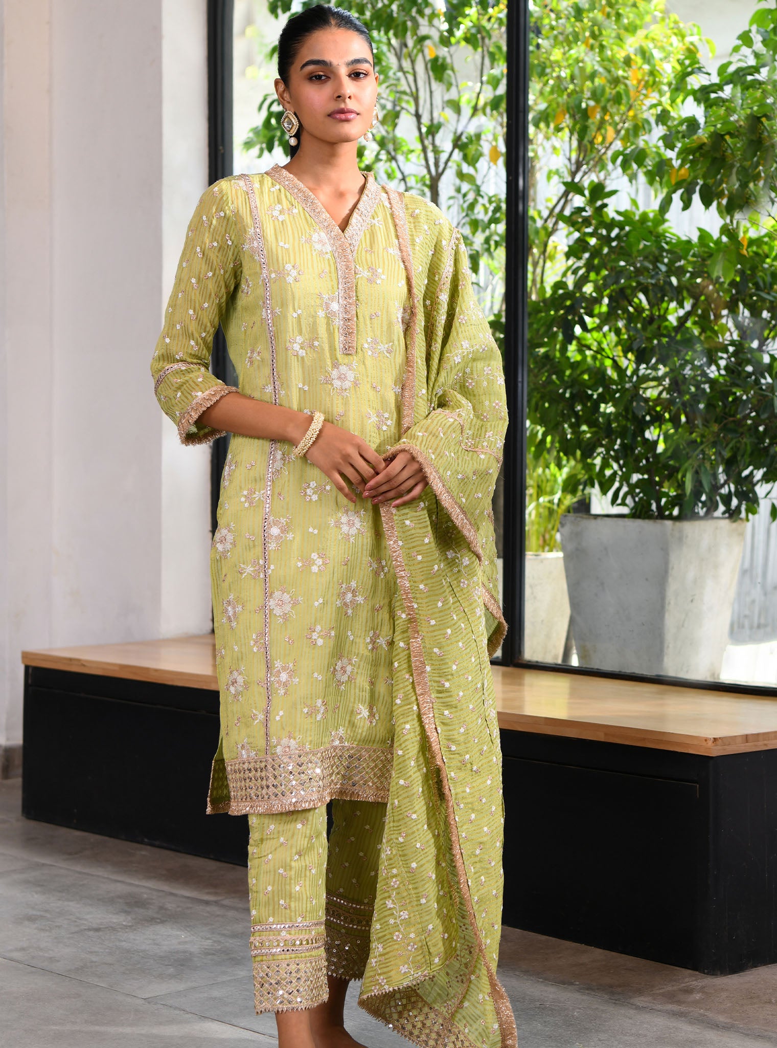 Carey Banarsi Green Kurta Set