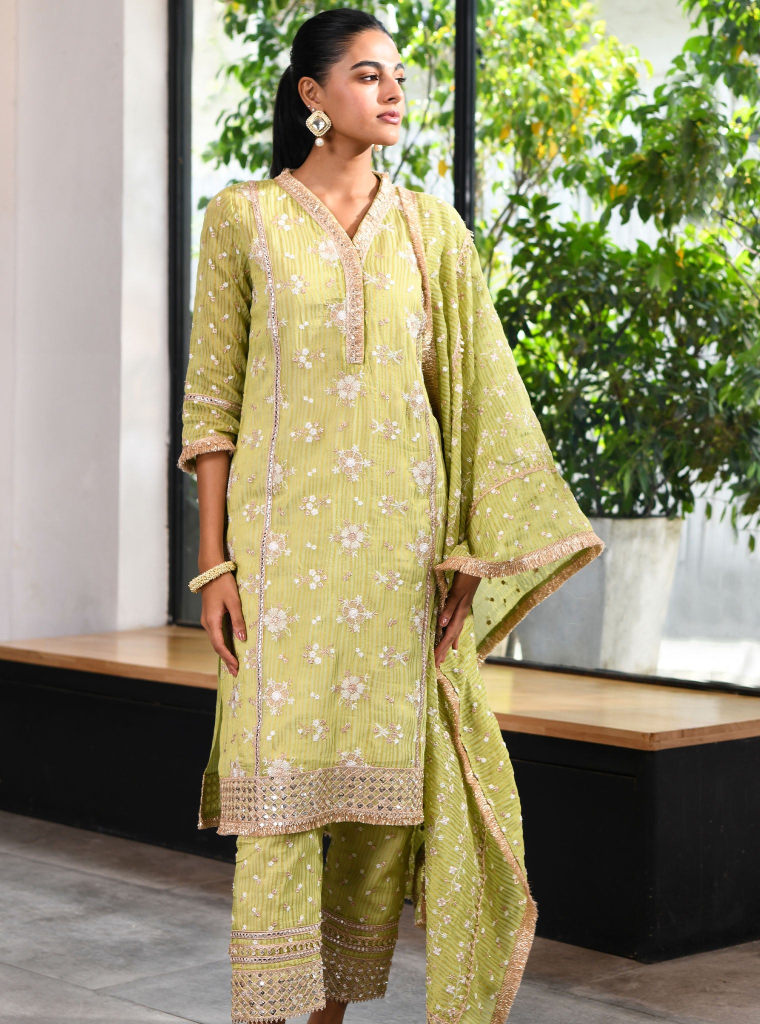 Carey Banarsi Green Kurta Set