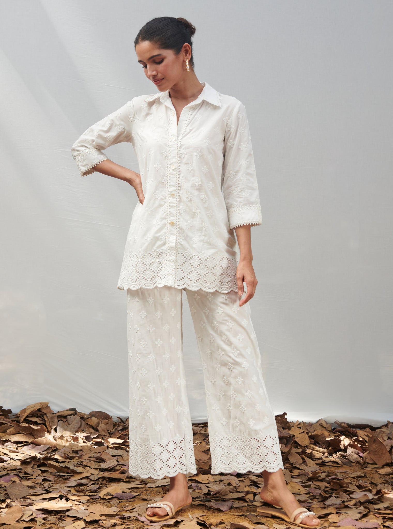 Caspia Cotton White Co-ord Set