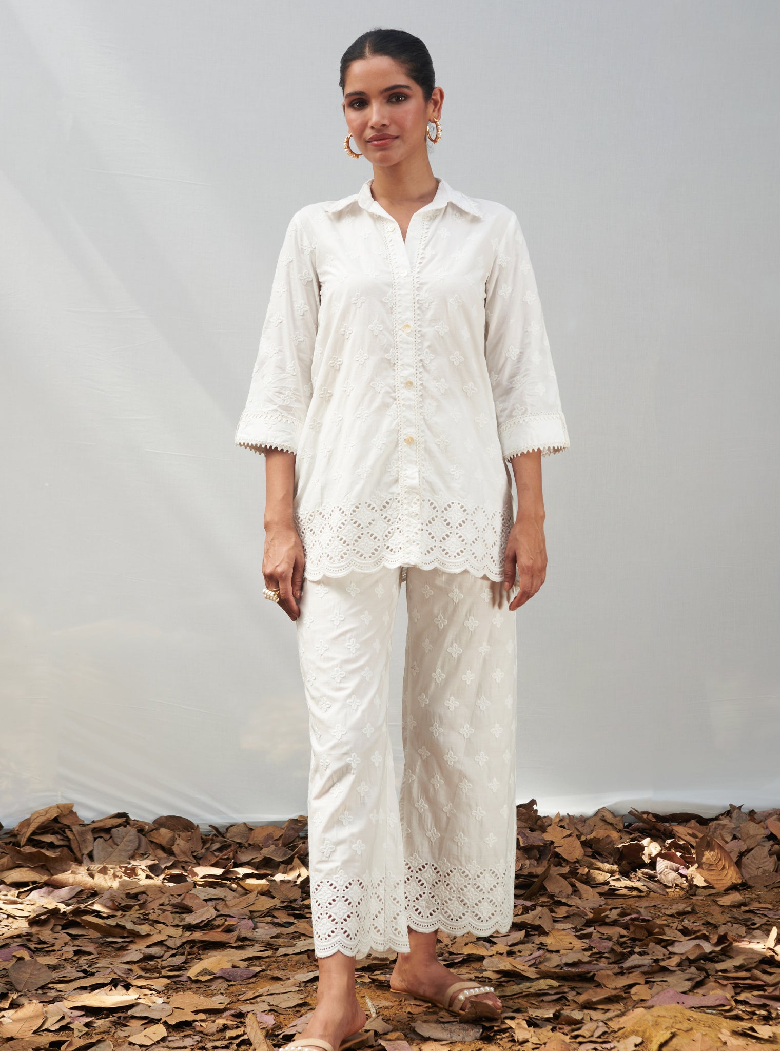 Caspia Cotton White Co-ord Set