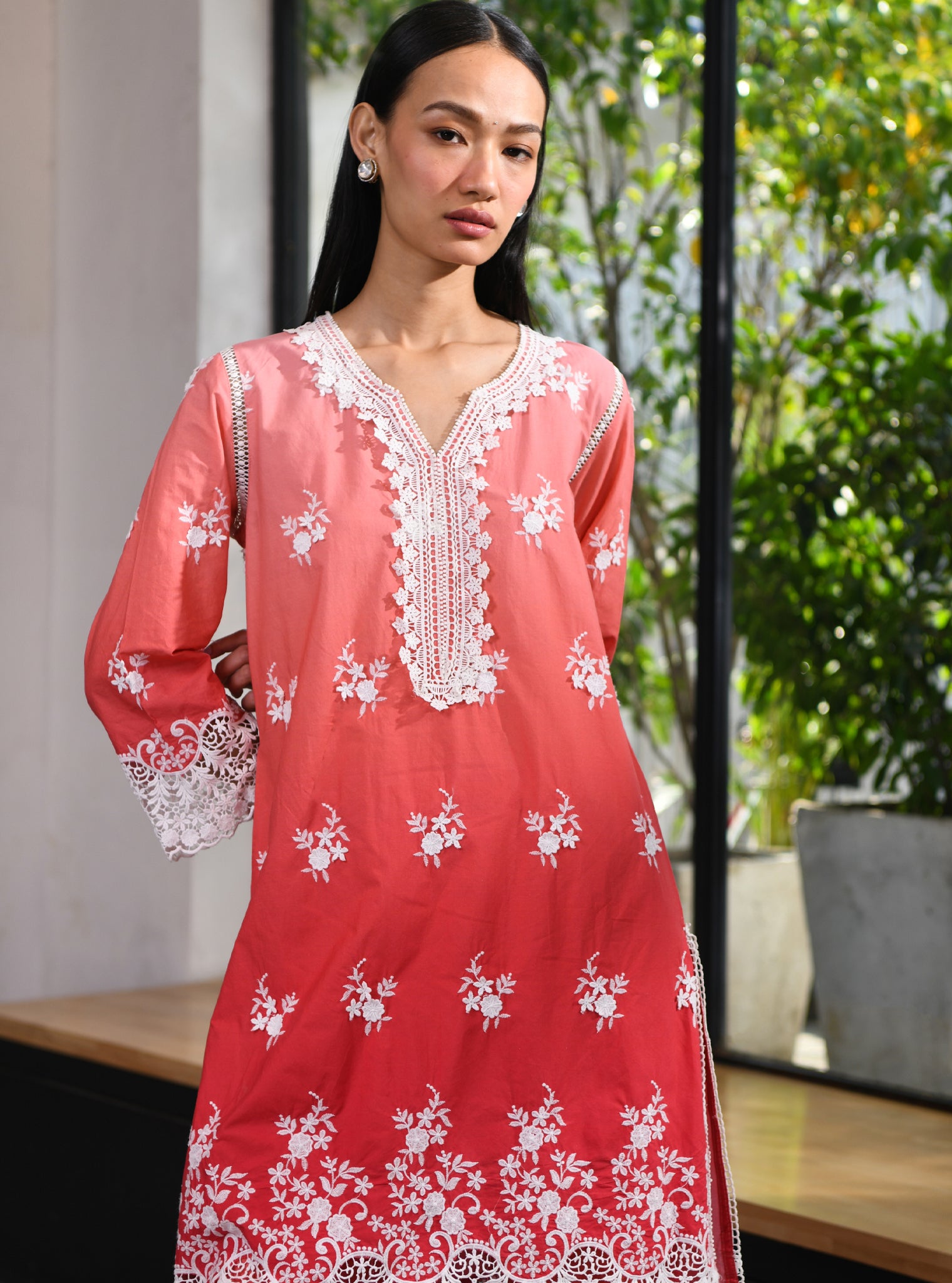 Mulmul Chiffon Saleri Red Dupatta