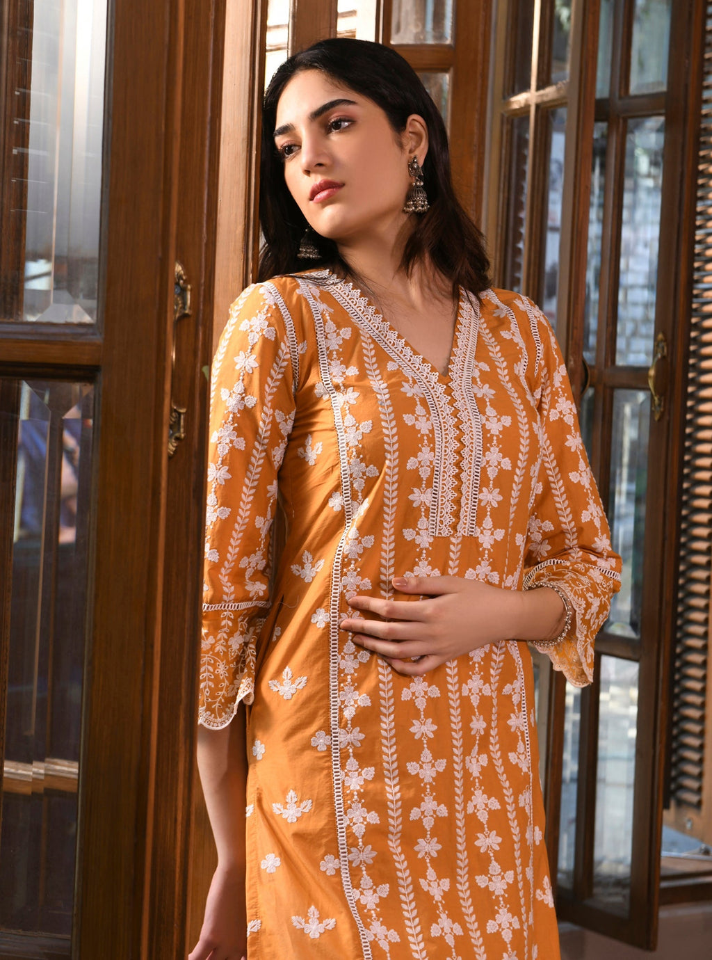 Mulmul Supima Cotton Avira Orange Kurta