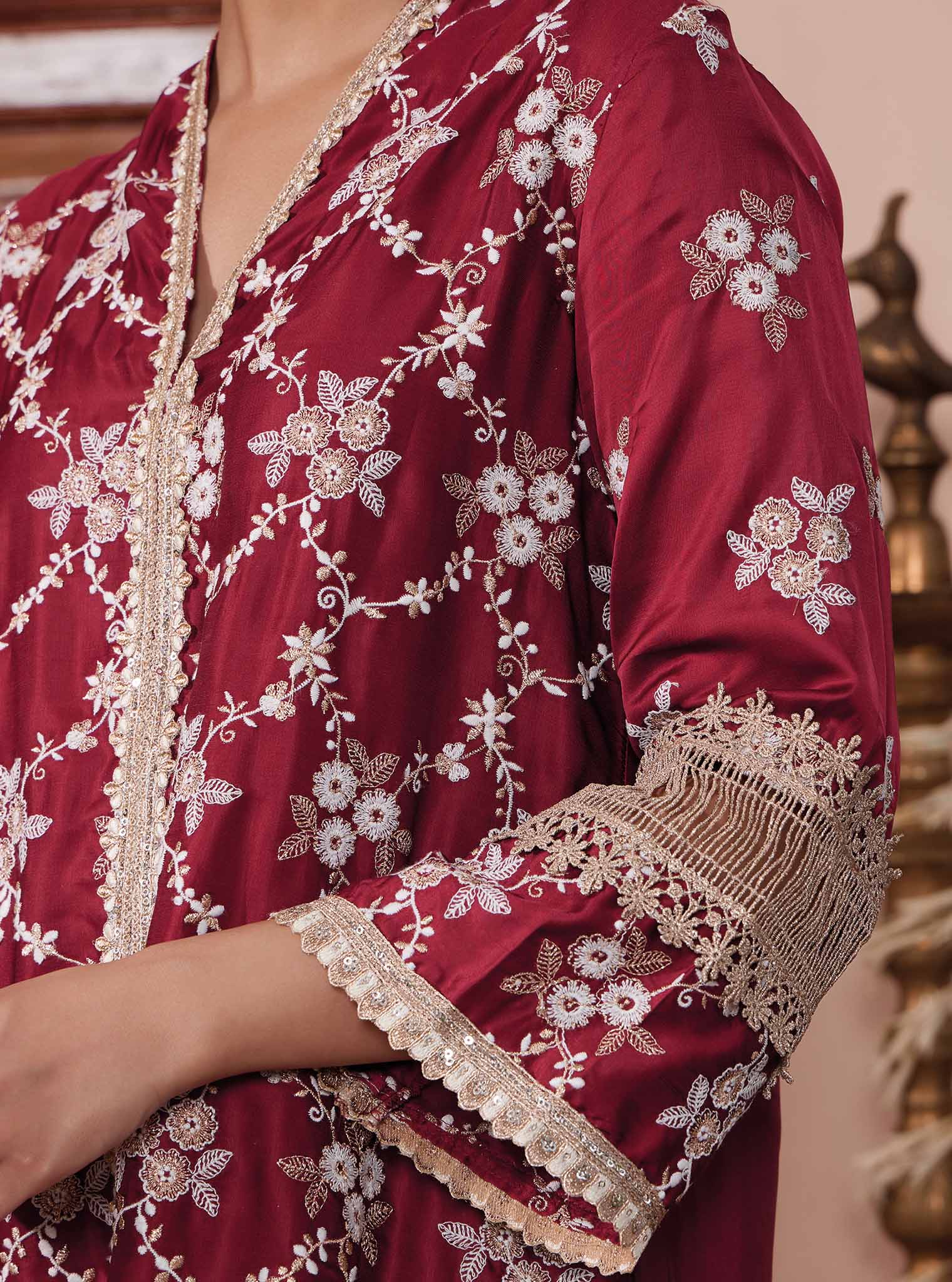 Dvija Cupro Wine Kurta Set