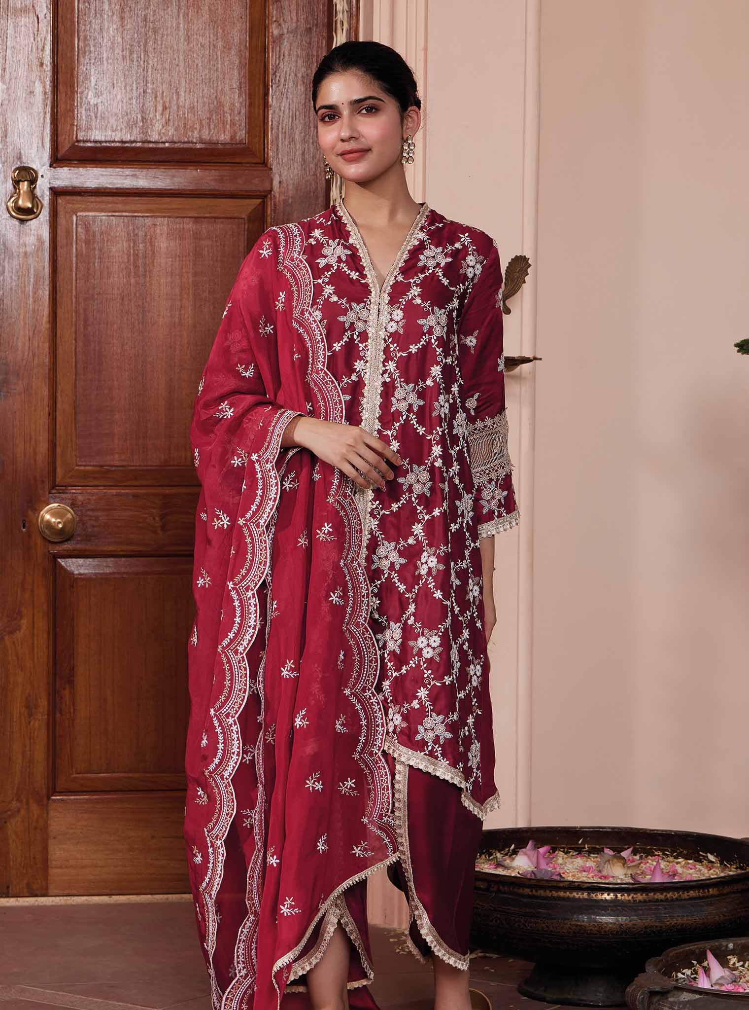 Dvija Cupro Wine Kurta Set