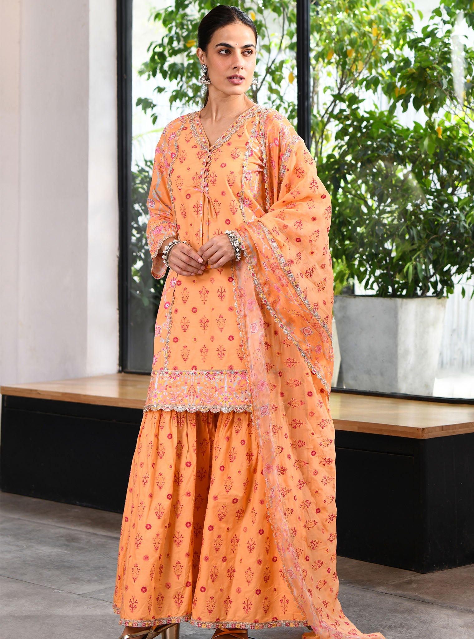 Harper Cotton Orange Kurta with Sharara Set