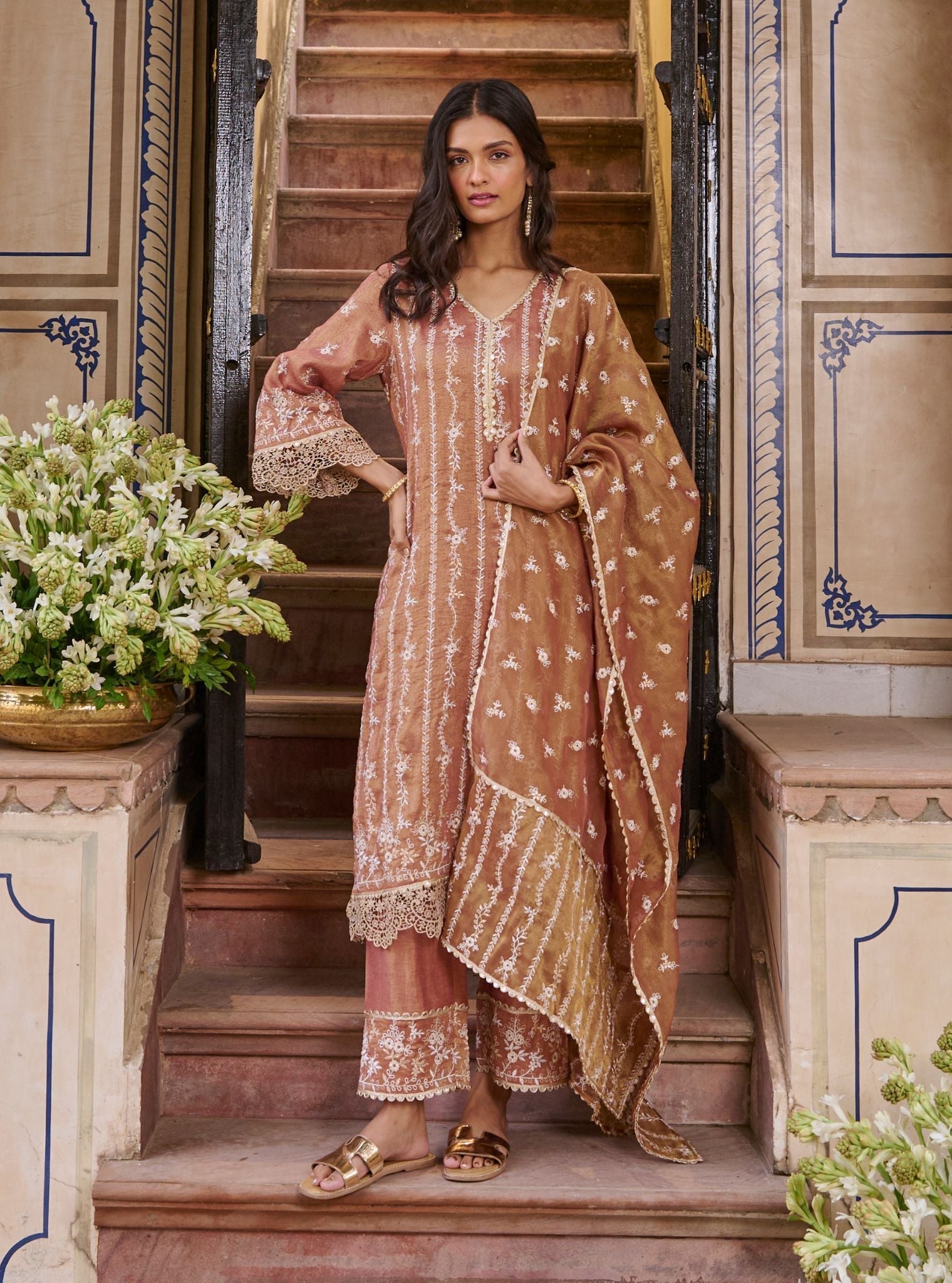 Chaleya Luxe Tissue Satin Old Rose Kurta Set