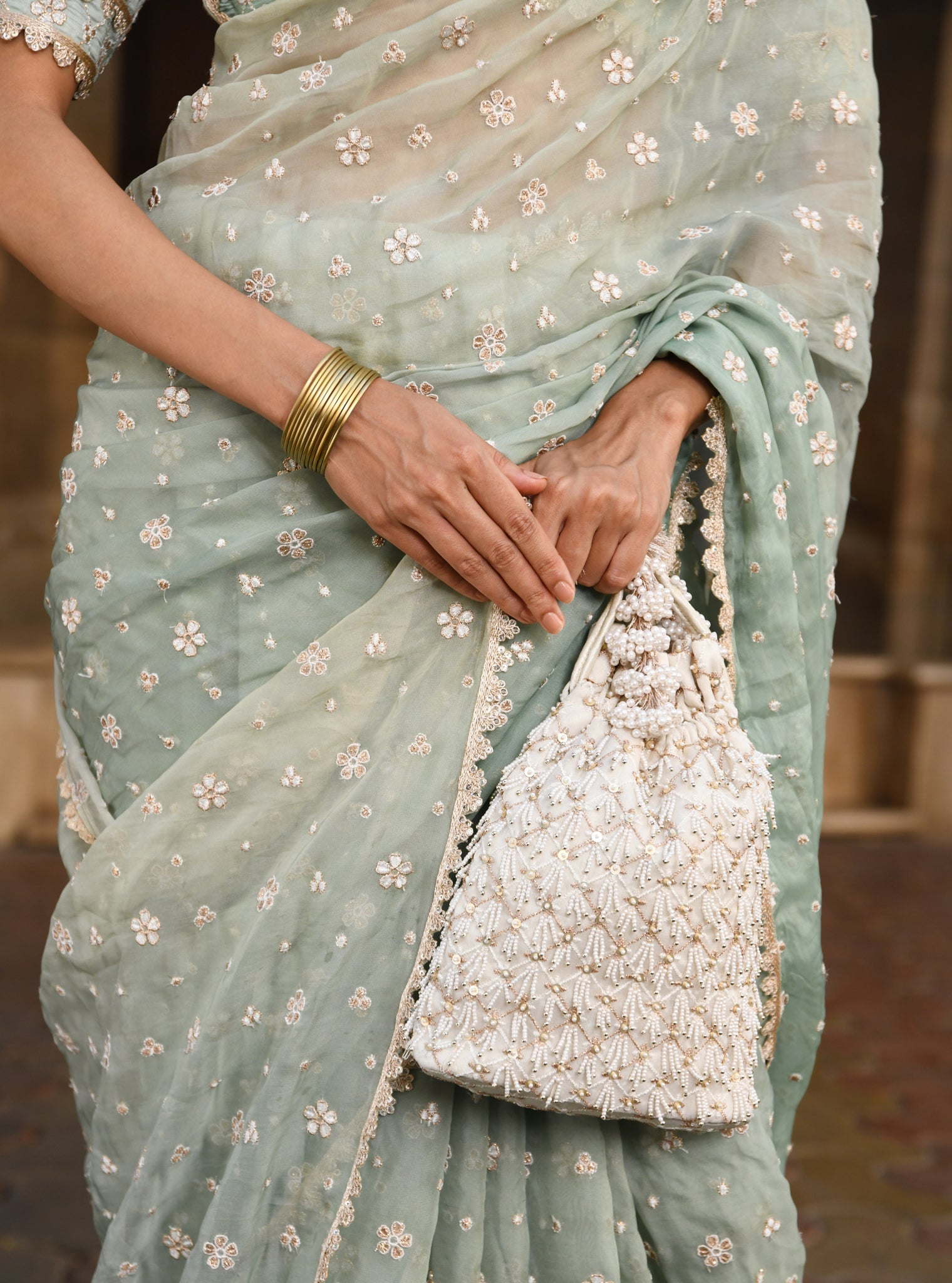 Priyur Organza Ombre Green Saree