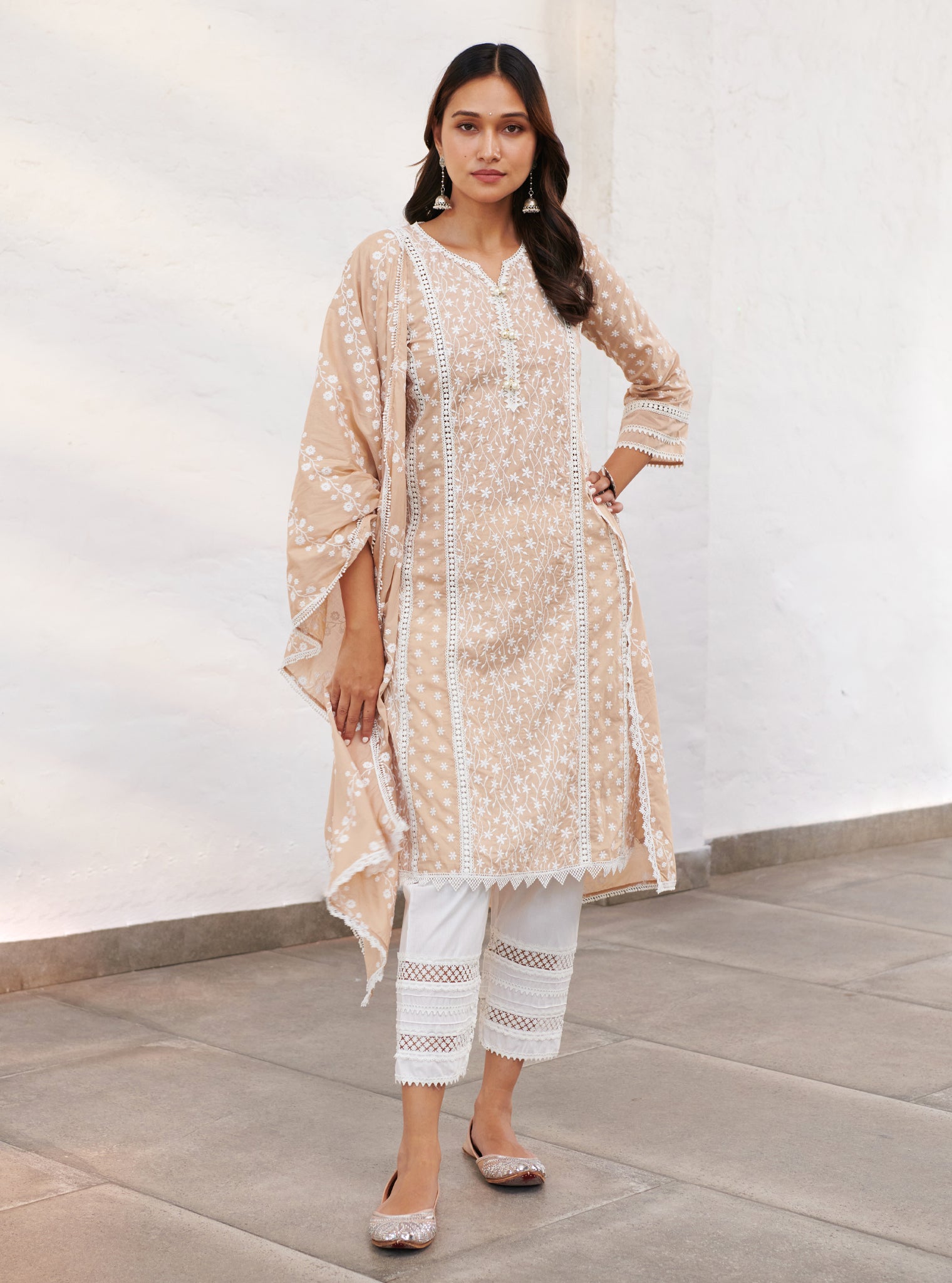 Moira Cotton Beige Kurta Set