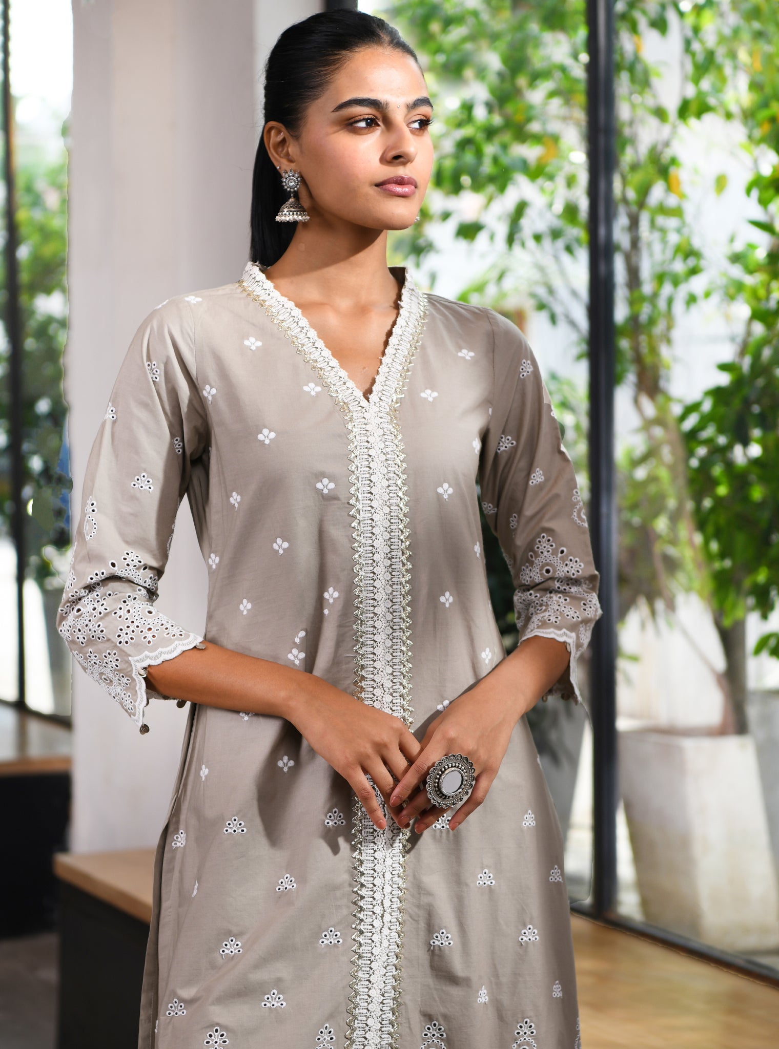 Ophelia Cotton Grey Kurta with Palazzo Set