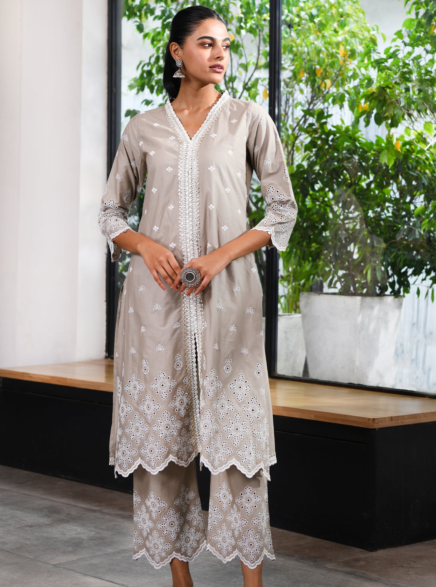 Ophelia Cotton Grey Kurta with Palazzo Set
