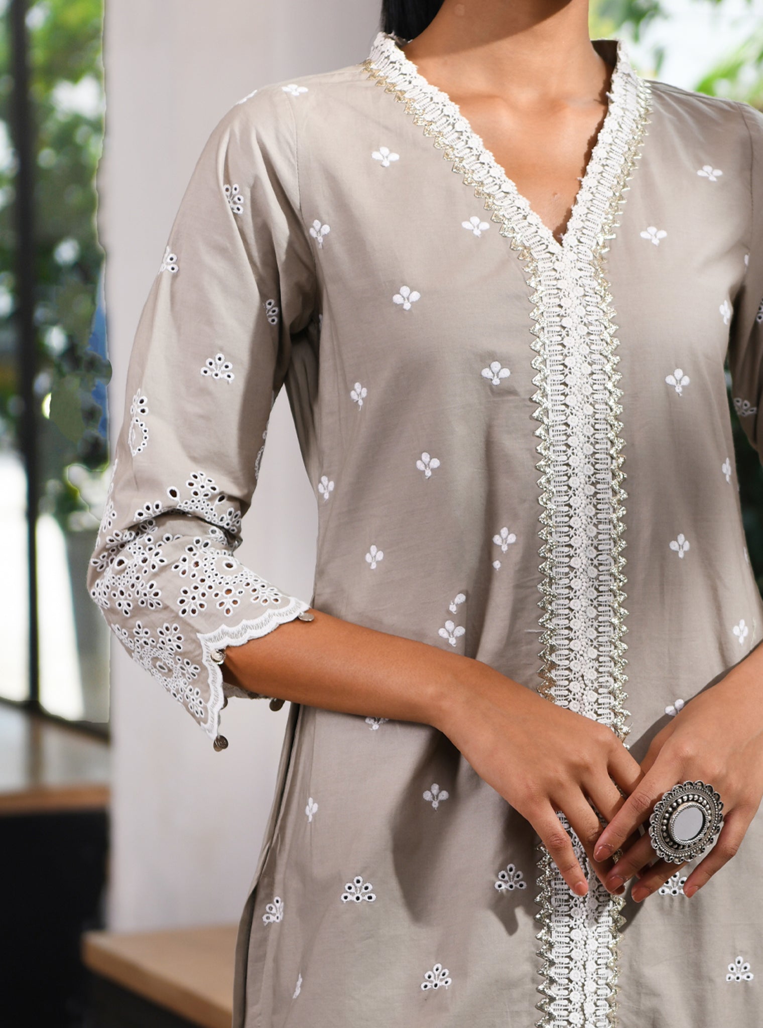 Ophelia Cotton Grey Kurta with Palazzo Set