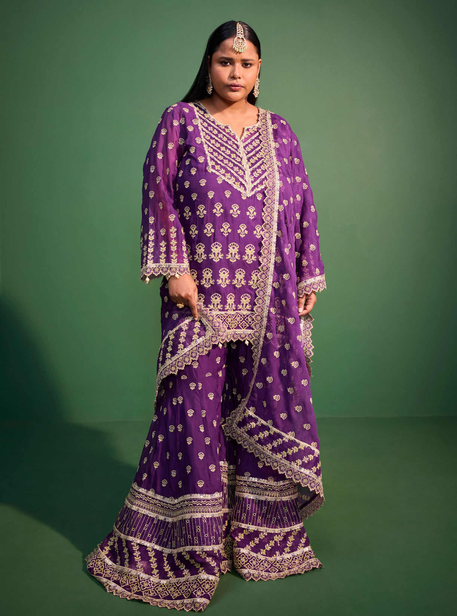 Kahani Organza Purple Kurta Set