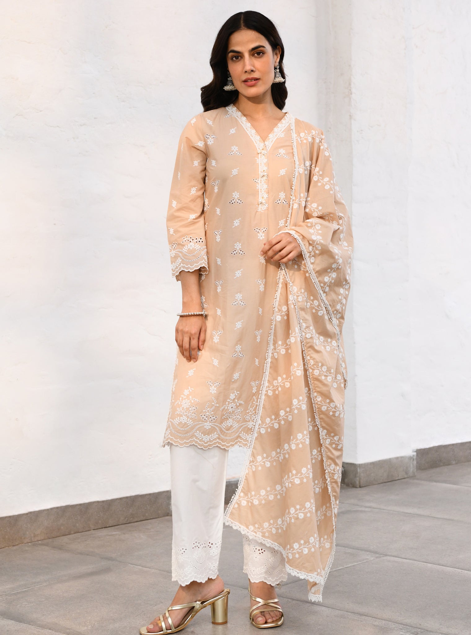 Satari Cotton Beige Kurta Set
