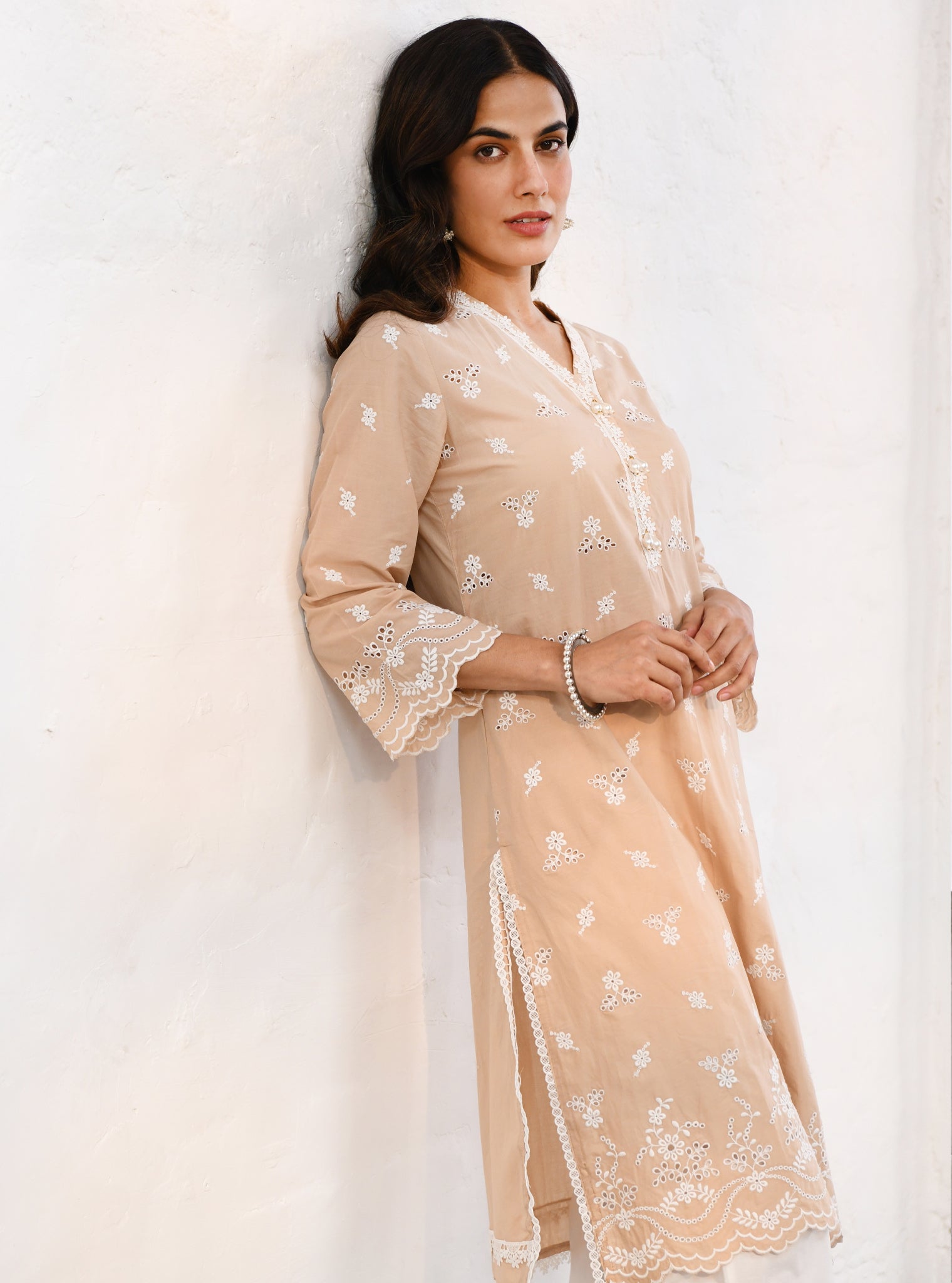 Satari Cotton Beige Kurta Set