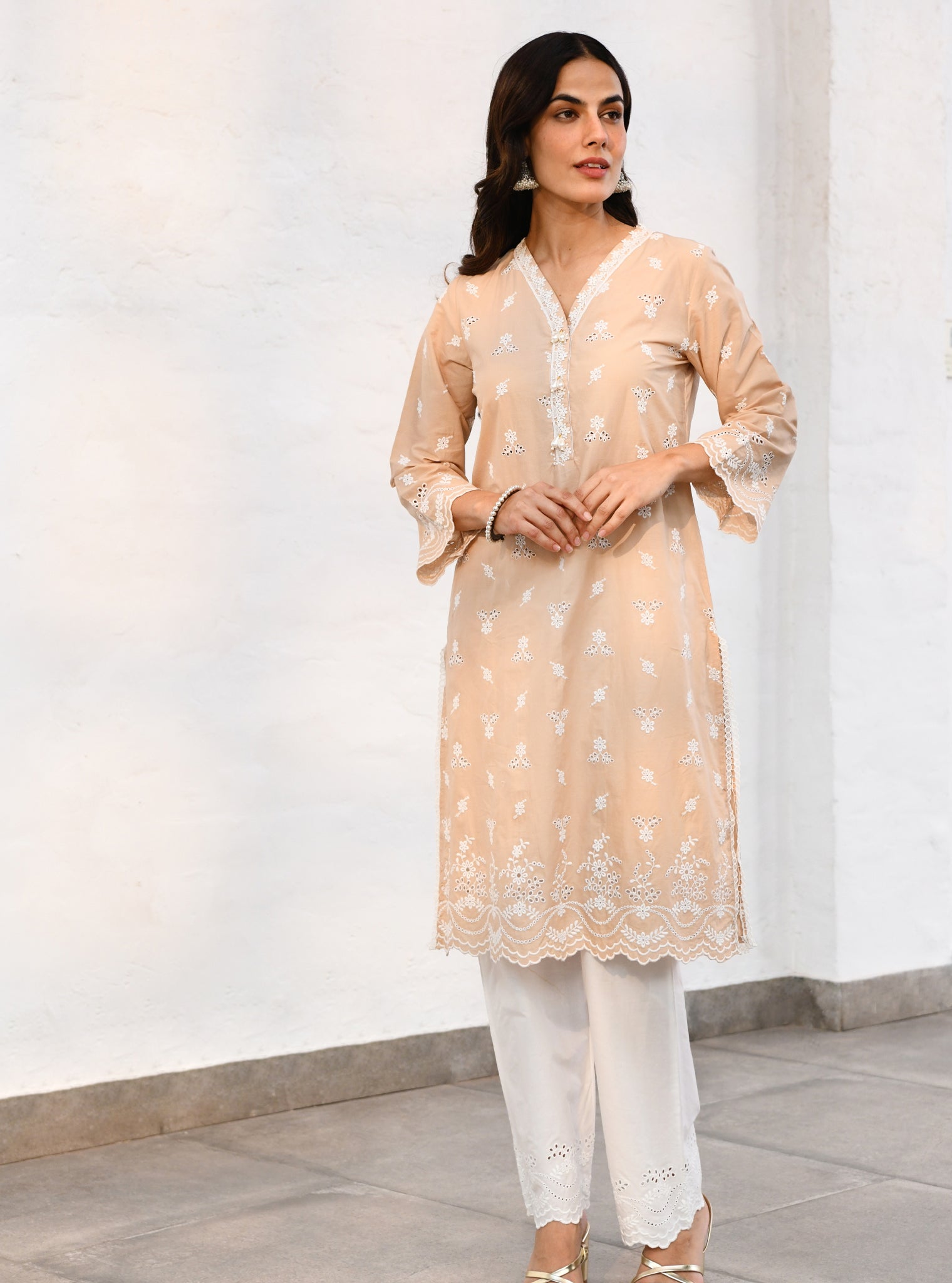 Satari Cotton Beige Kurta Set