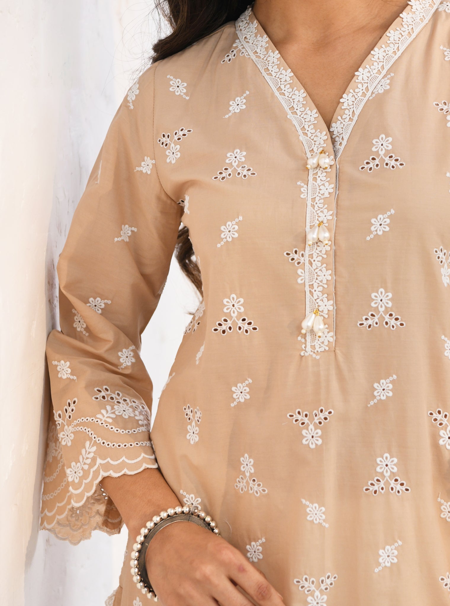 Satari Cotton Beige Kurta Set