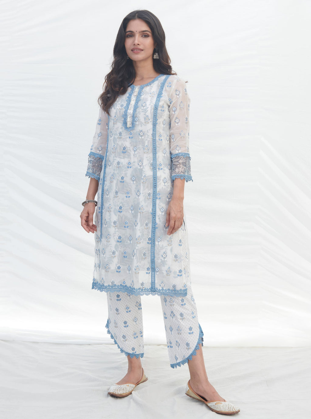 Mulmul Organza Printed Indira Steel Blue Dupatta main image 1