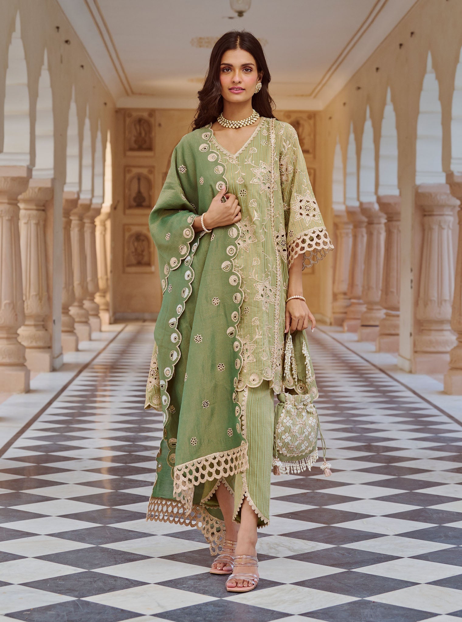 Magan Banarsi Green Kurta Set