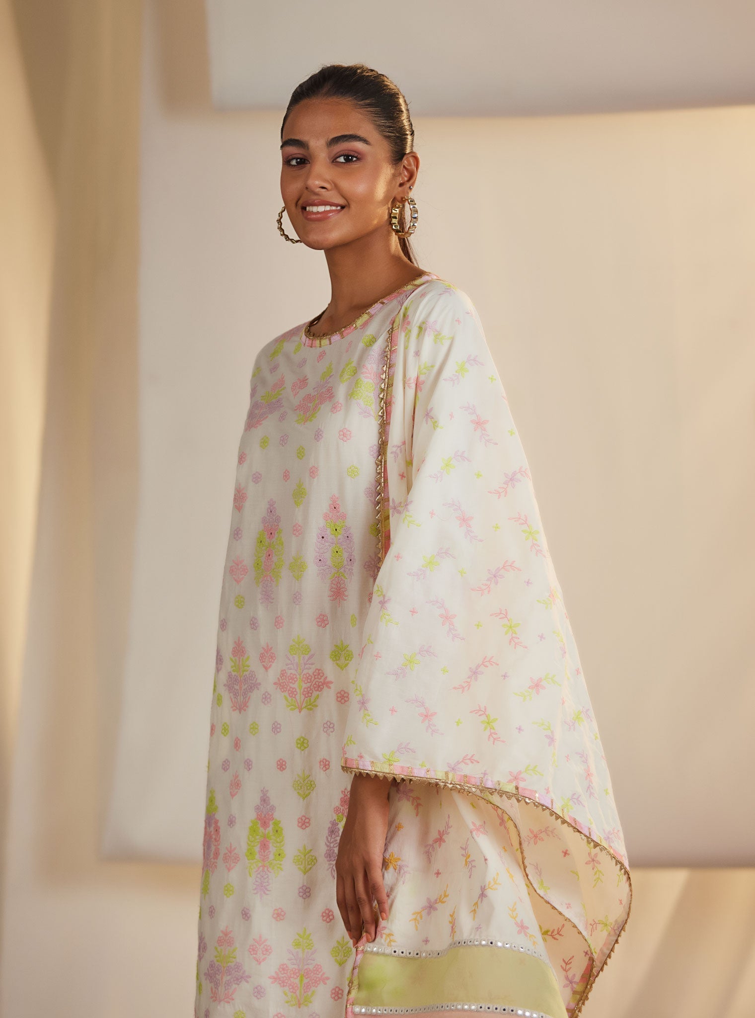 Zahava Cotton Off White/Lilac Kurta Set