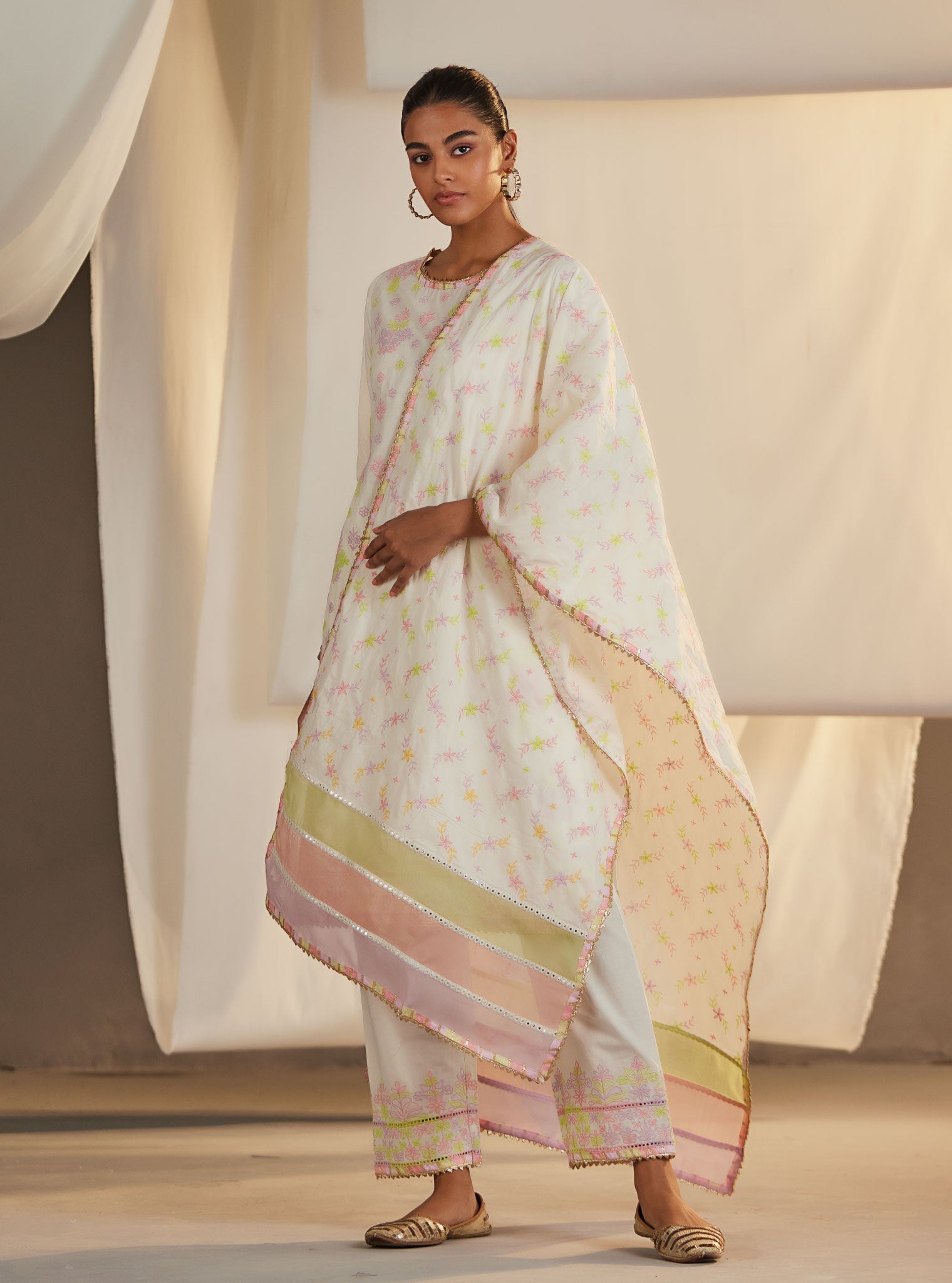 Zahava Cotton Off White/Lilac Kurta Set