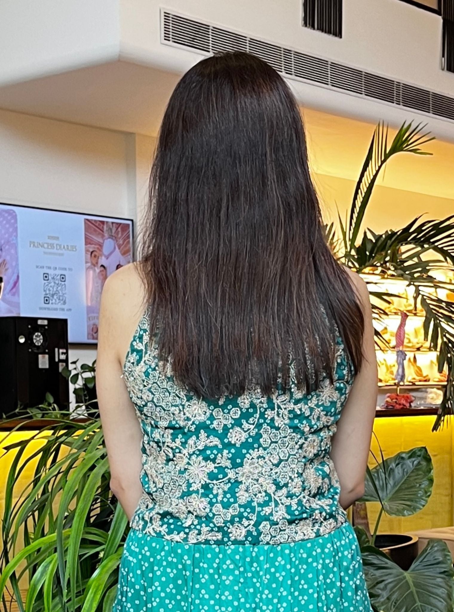 Kuhu Cupro Satin Printed Emerald Green Waistcoat With Wide Pleated Pant