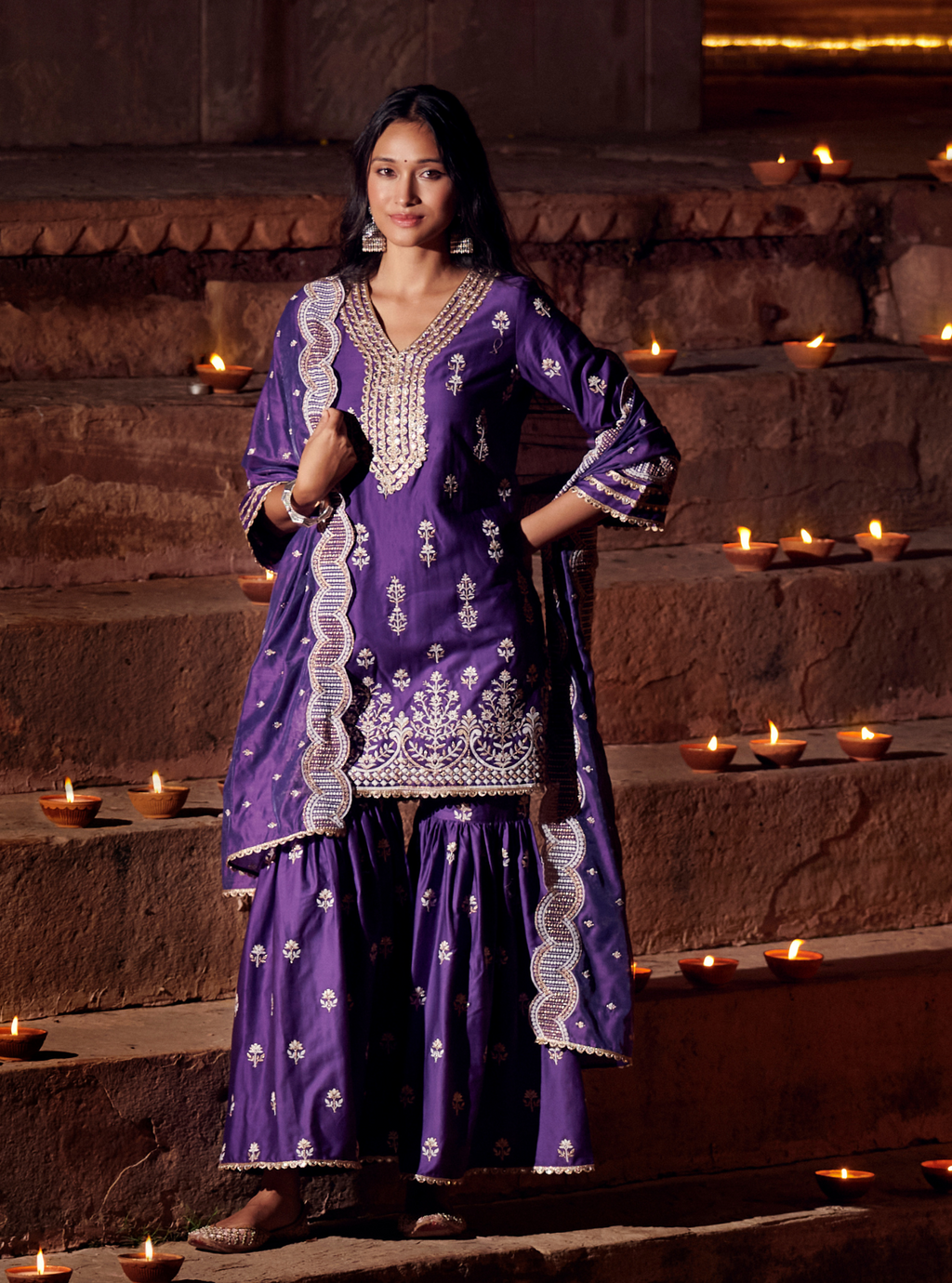 Sutlej Pima Satin Purple Kurta Set