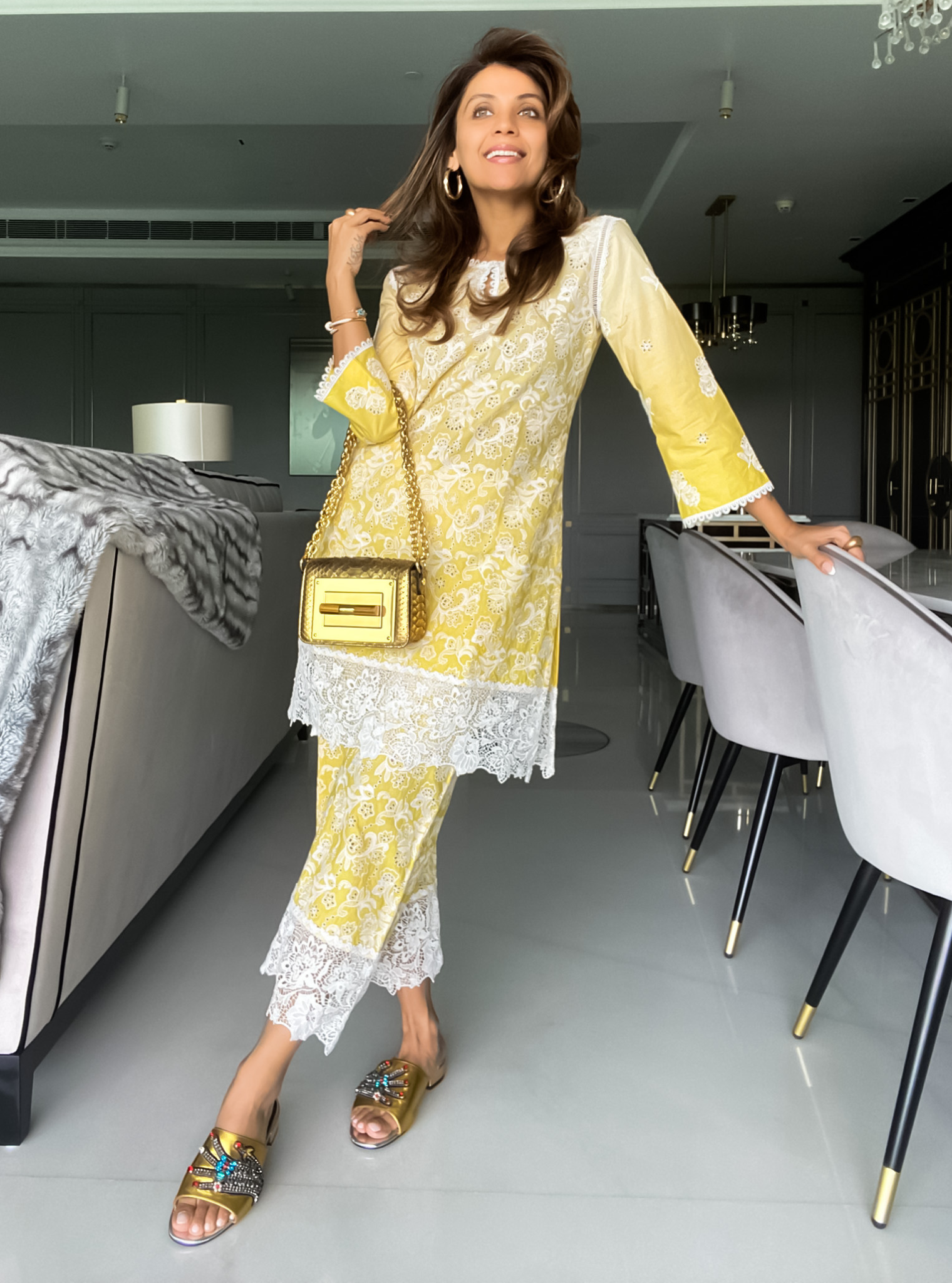 Tista Cotton Yellow Kurta with Palazzo Set