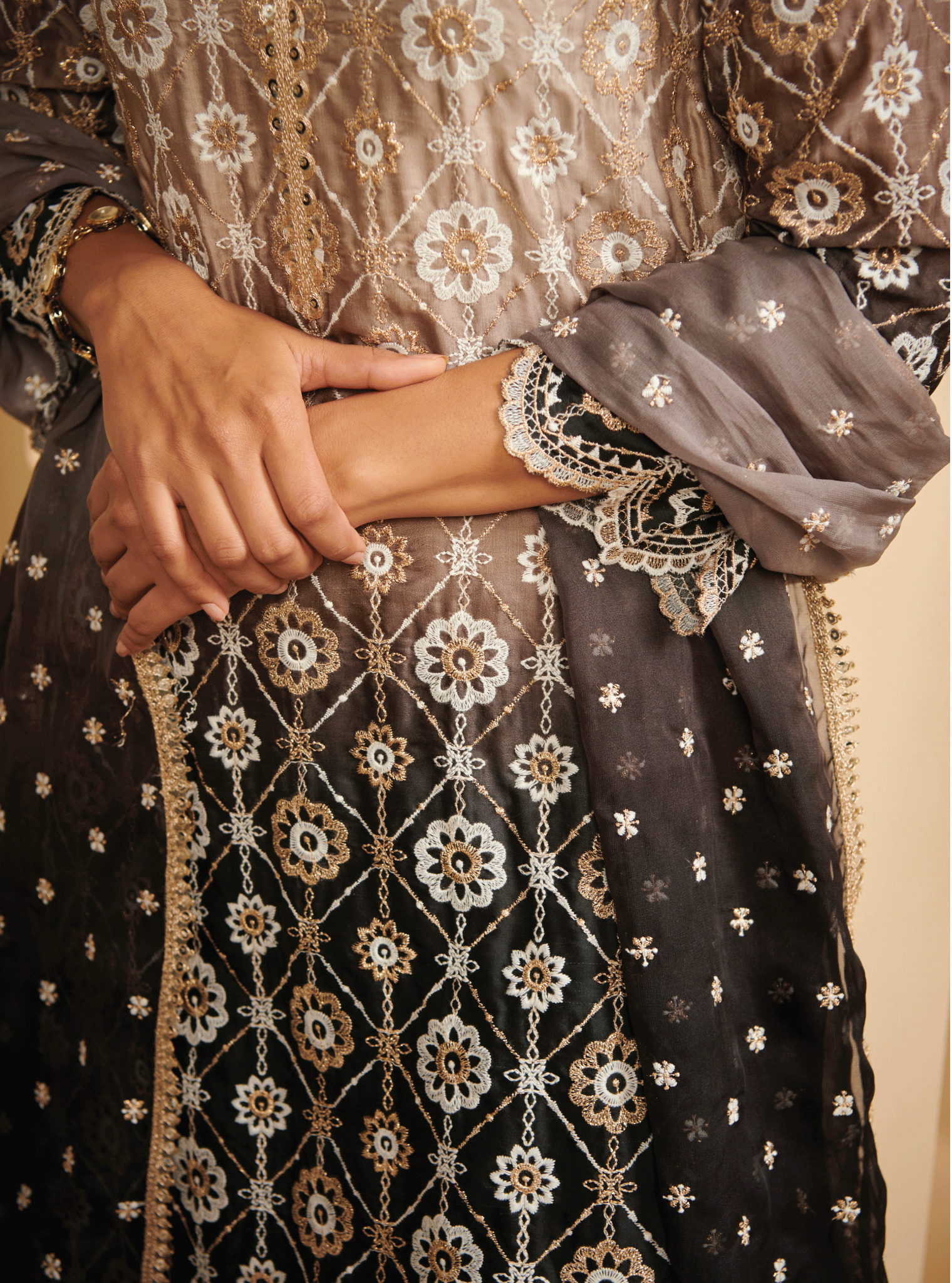 Avisa Cupro Silk Black Kurta with Skirt Set