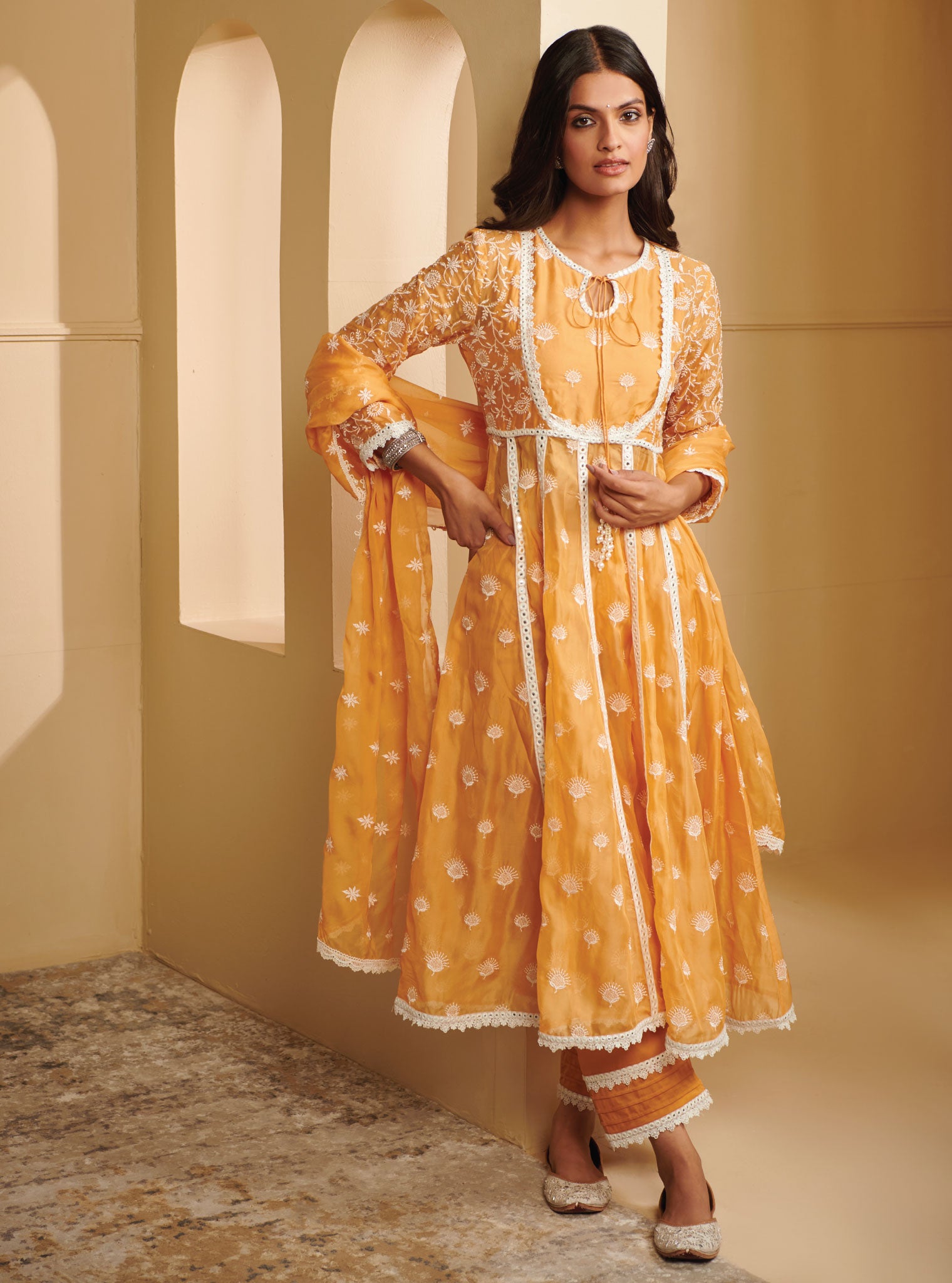 Prasatti Organza Mango Anarkali Kurta Set
